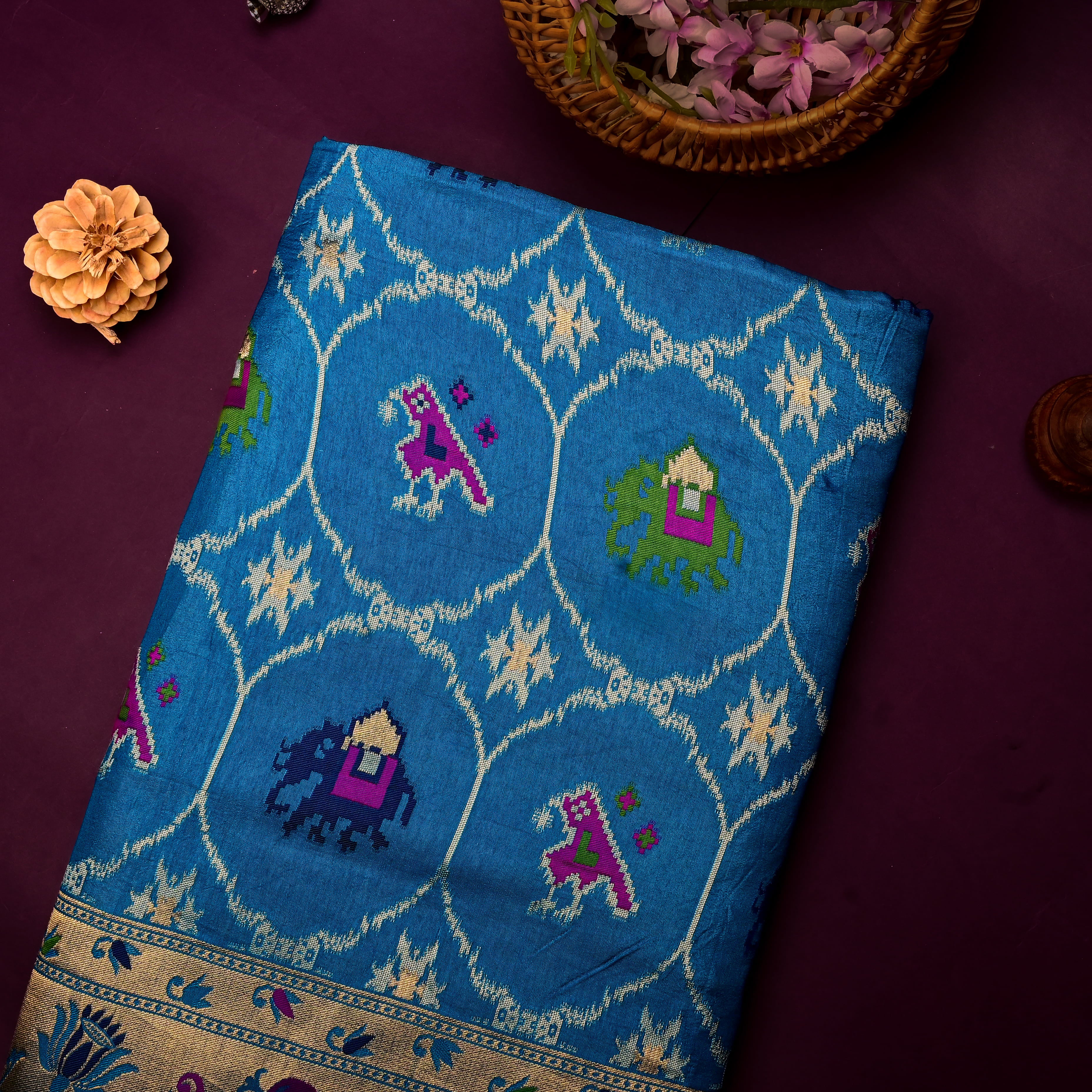 Sky Blue Banarasi Fabric With Paithani Border