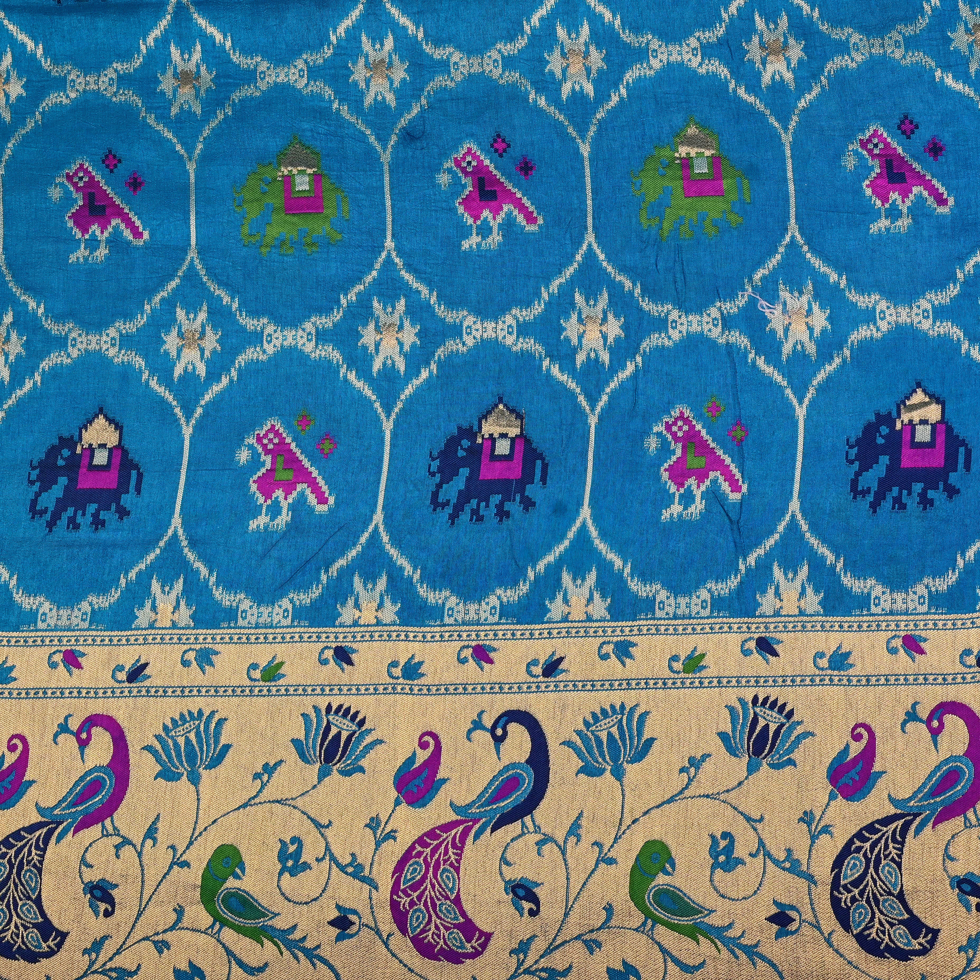 Sky Blue Banarasi Fabric With Paithani Border