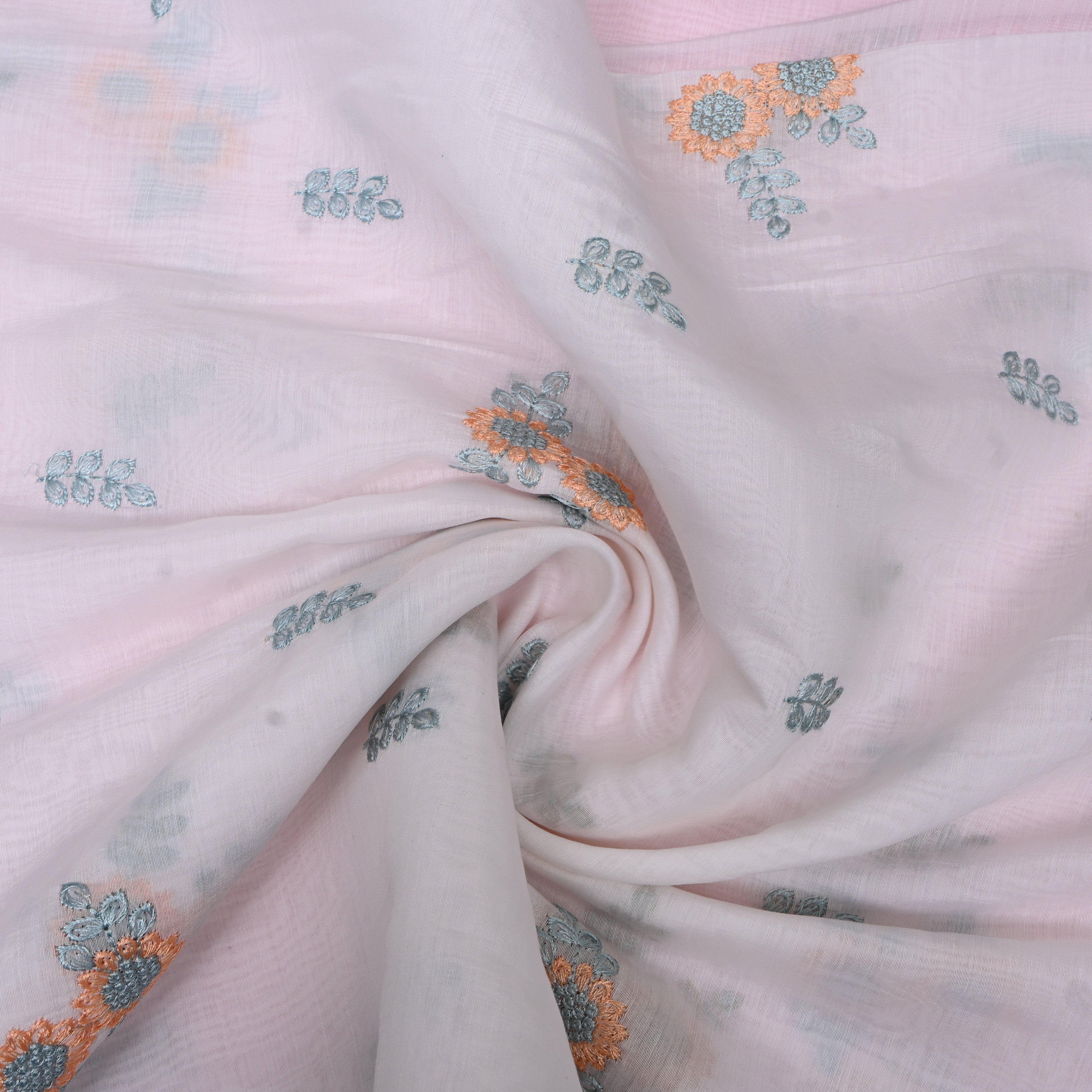 Pale Lavender Embroidery Silk With Floral Bouquet Motifs