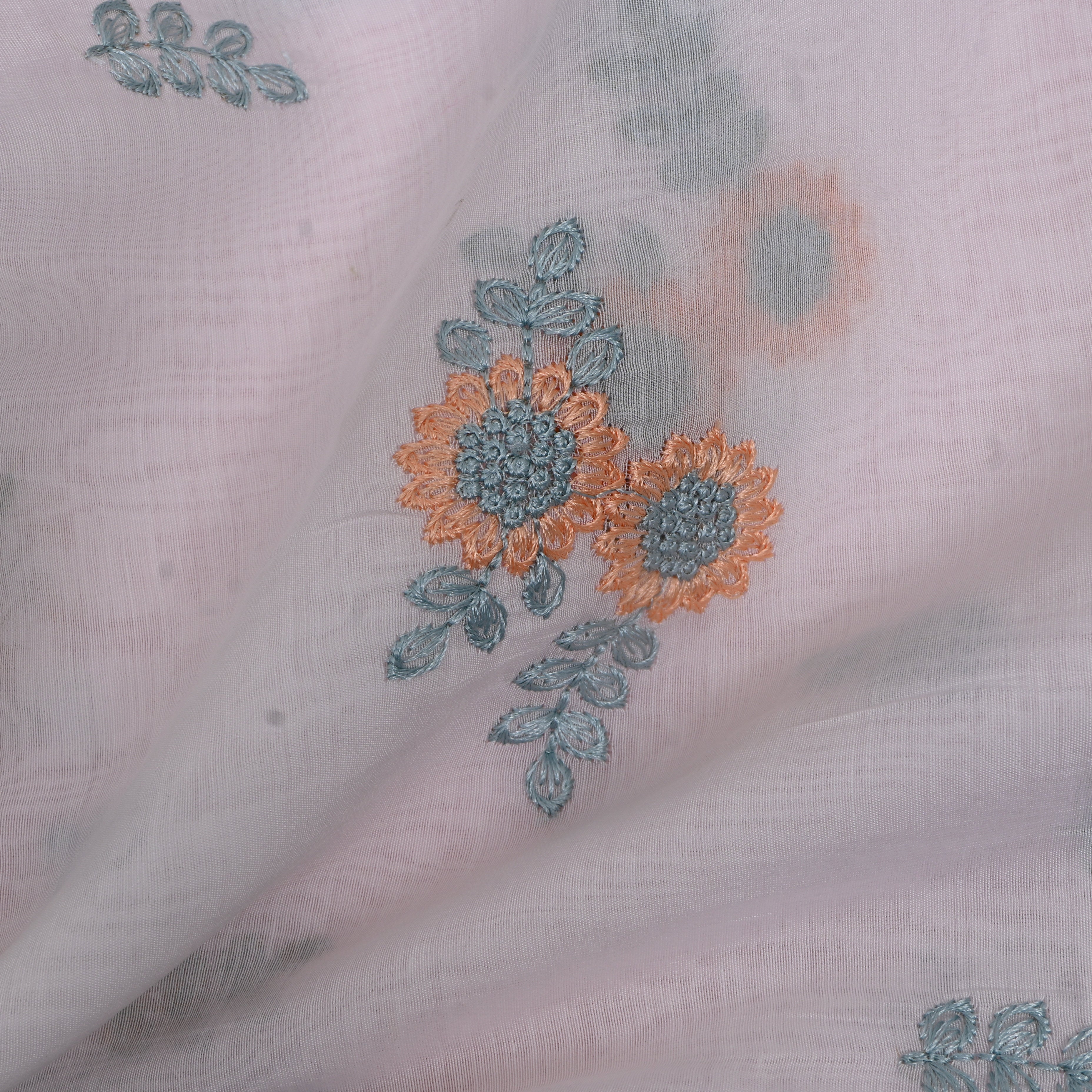 Pale Lavender Embroidery Silk With Floral Bouquet Motifs