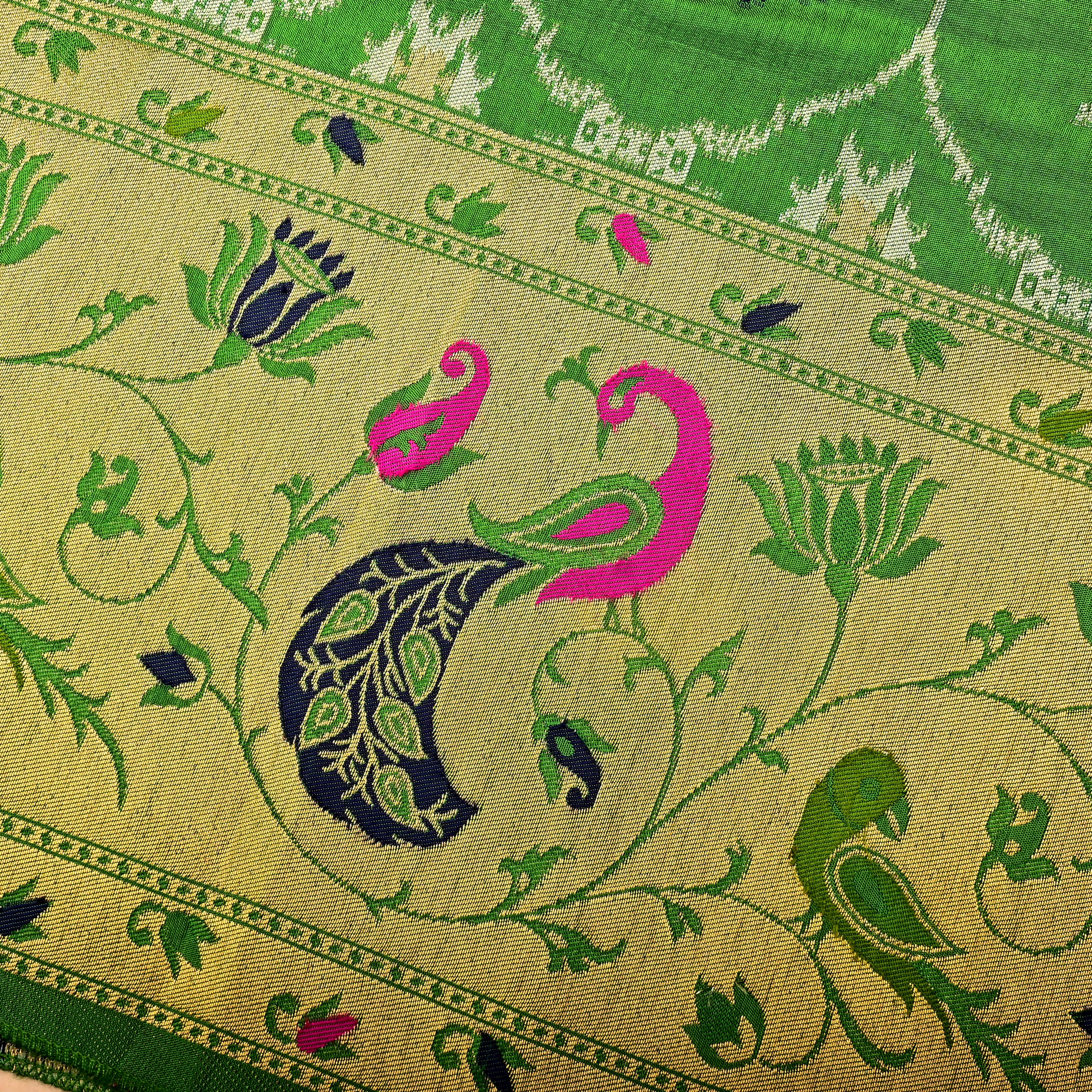 Parrot Green Banarasi Fabric With Paithani Border