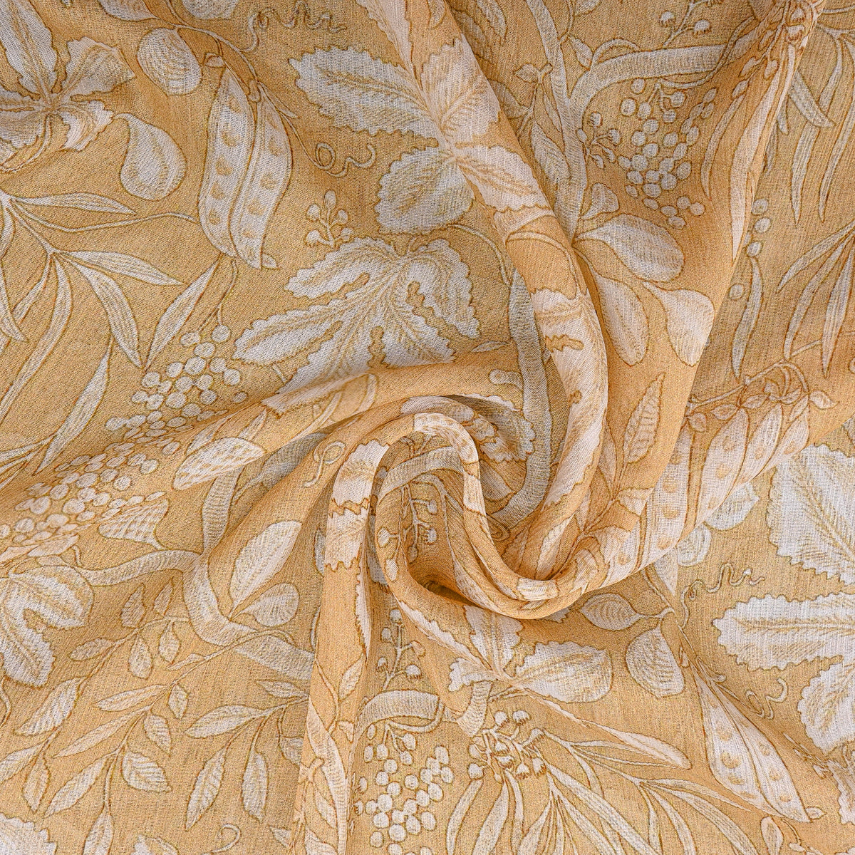 Sand Chiffon With Ivory Leaf And Vine Print