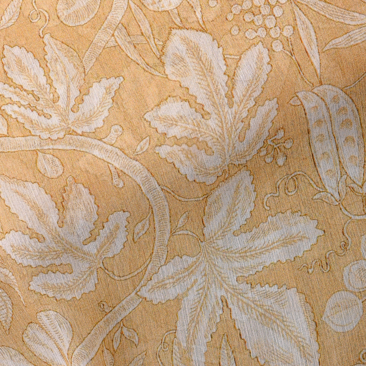 Sand Chiffon With Ivory Leaf And Vine Print