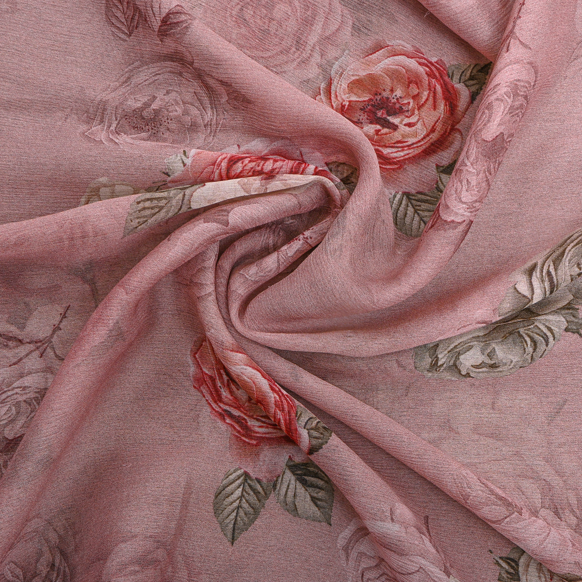 Mauve Chiffon With Rose Bloom Print