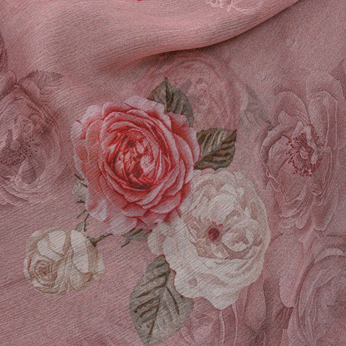 Mauve Chiffon With Rose Bloom Print