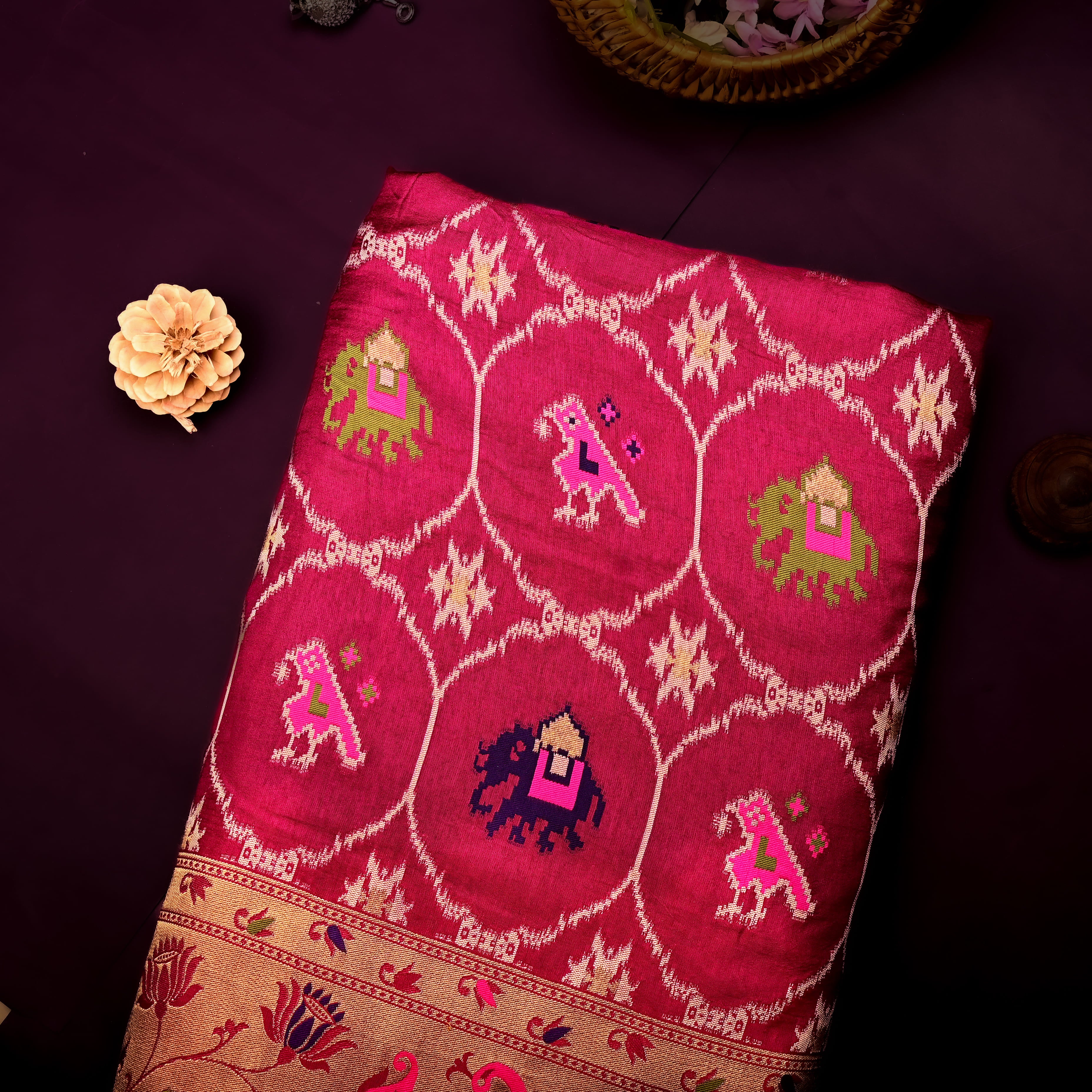 Amaranth Pink Banarasi Fabric With Paithani Border