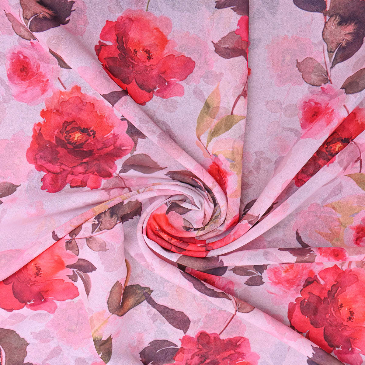 Rose Pink Floral Print Georgette Fabric