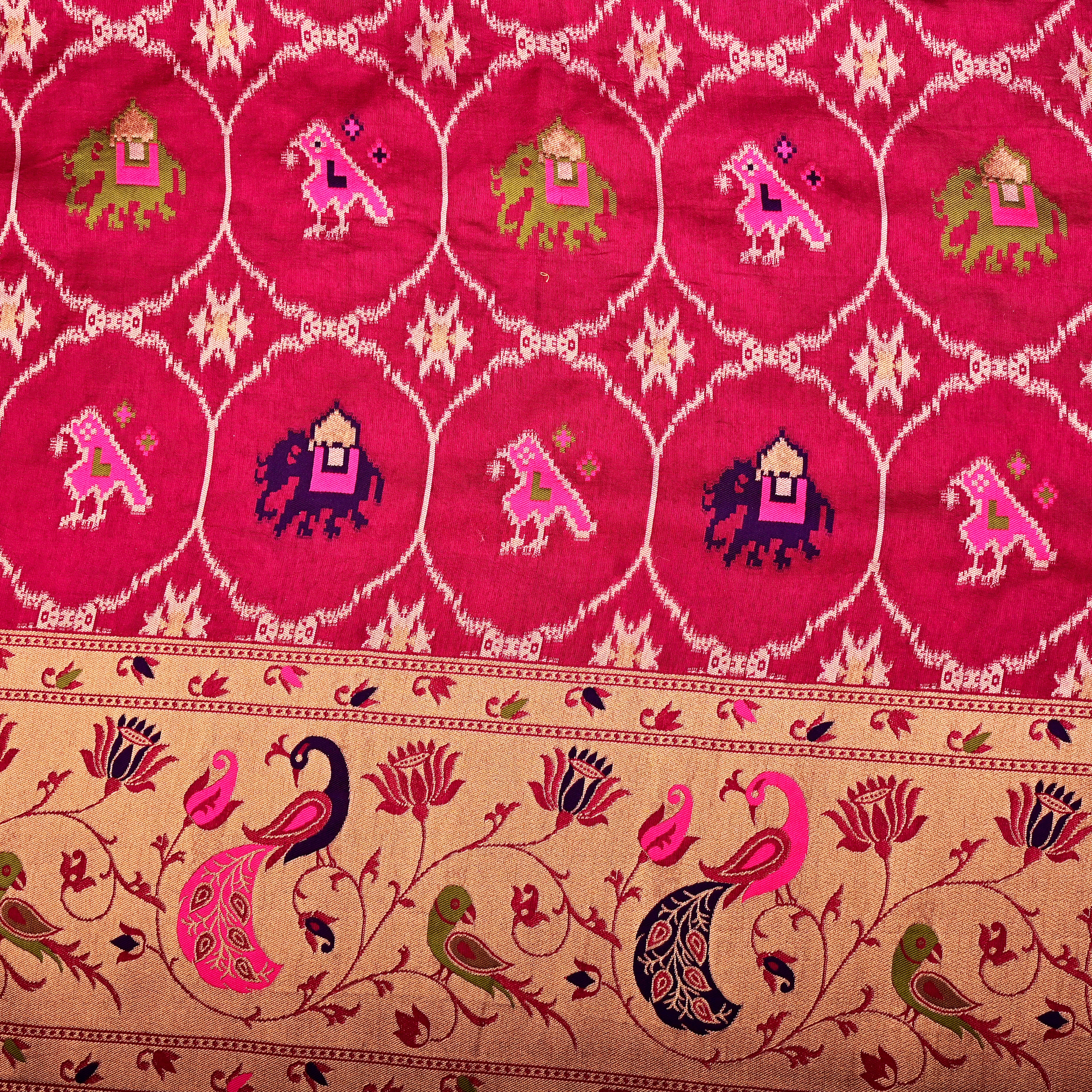 Amaranth Pink Banarasi Fabric With Paithani Border