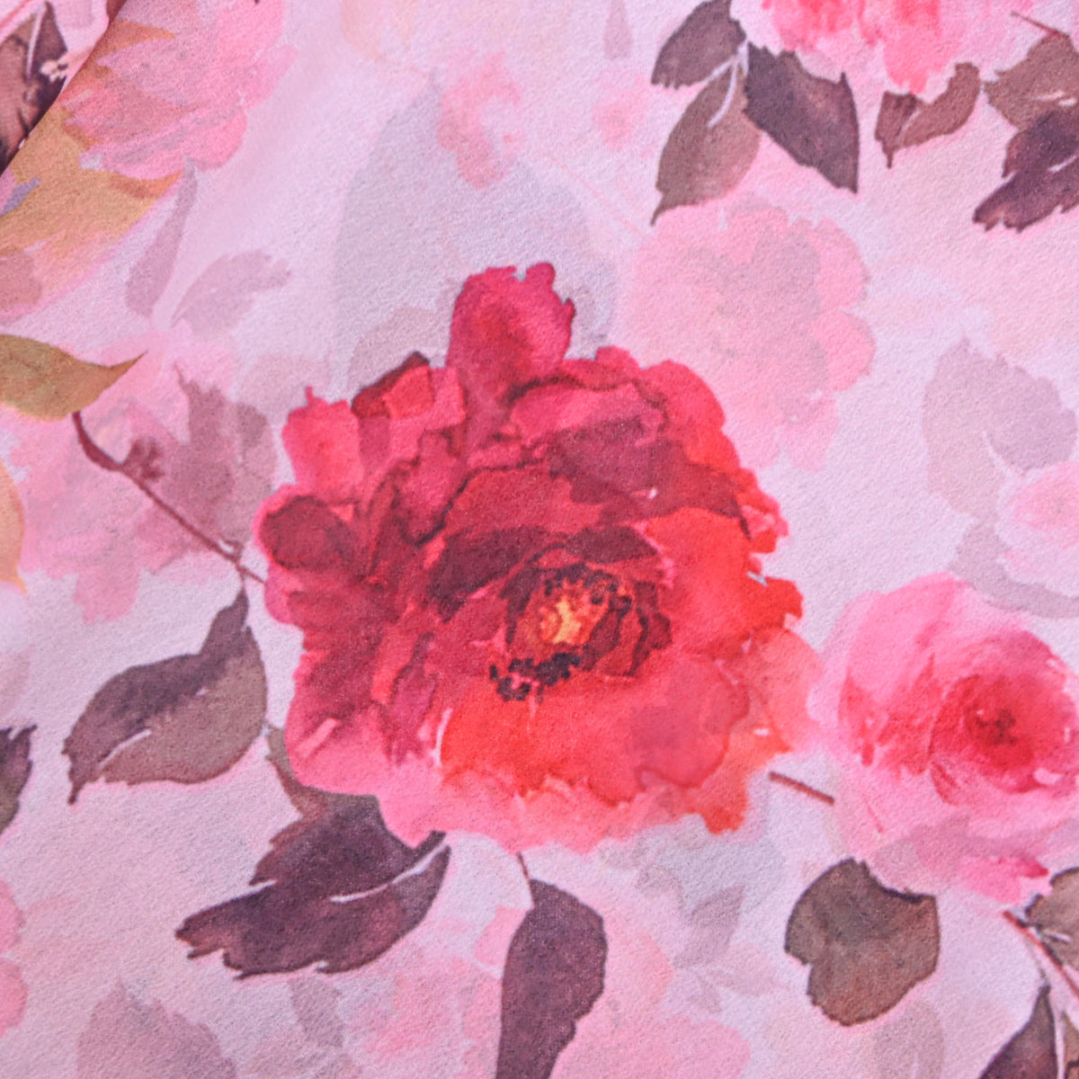 Rose Pink Floral Print Georgette Fabric