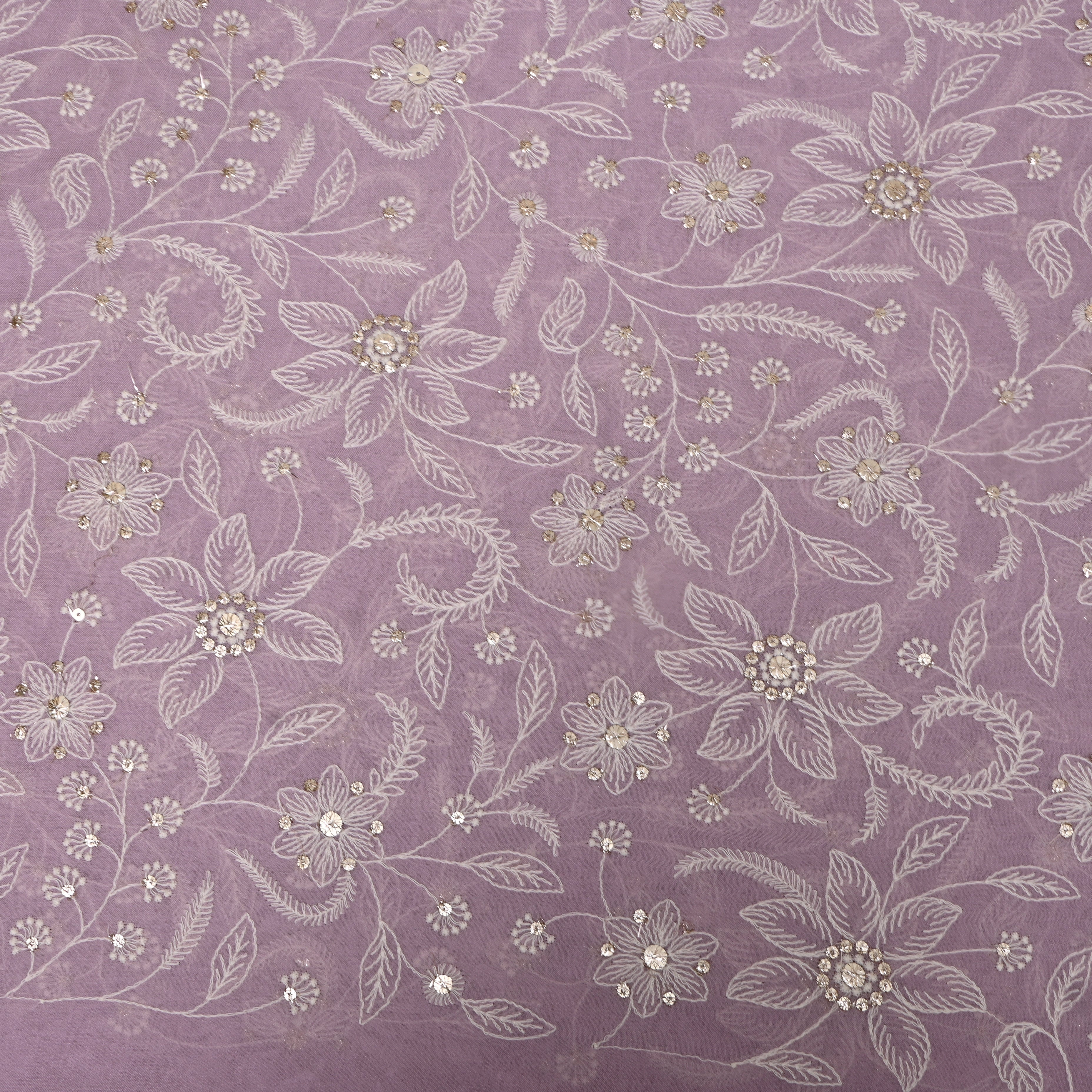 Lavender Mauve Floral Sequin Organza Embroidery