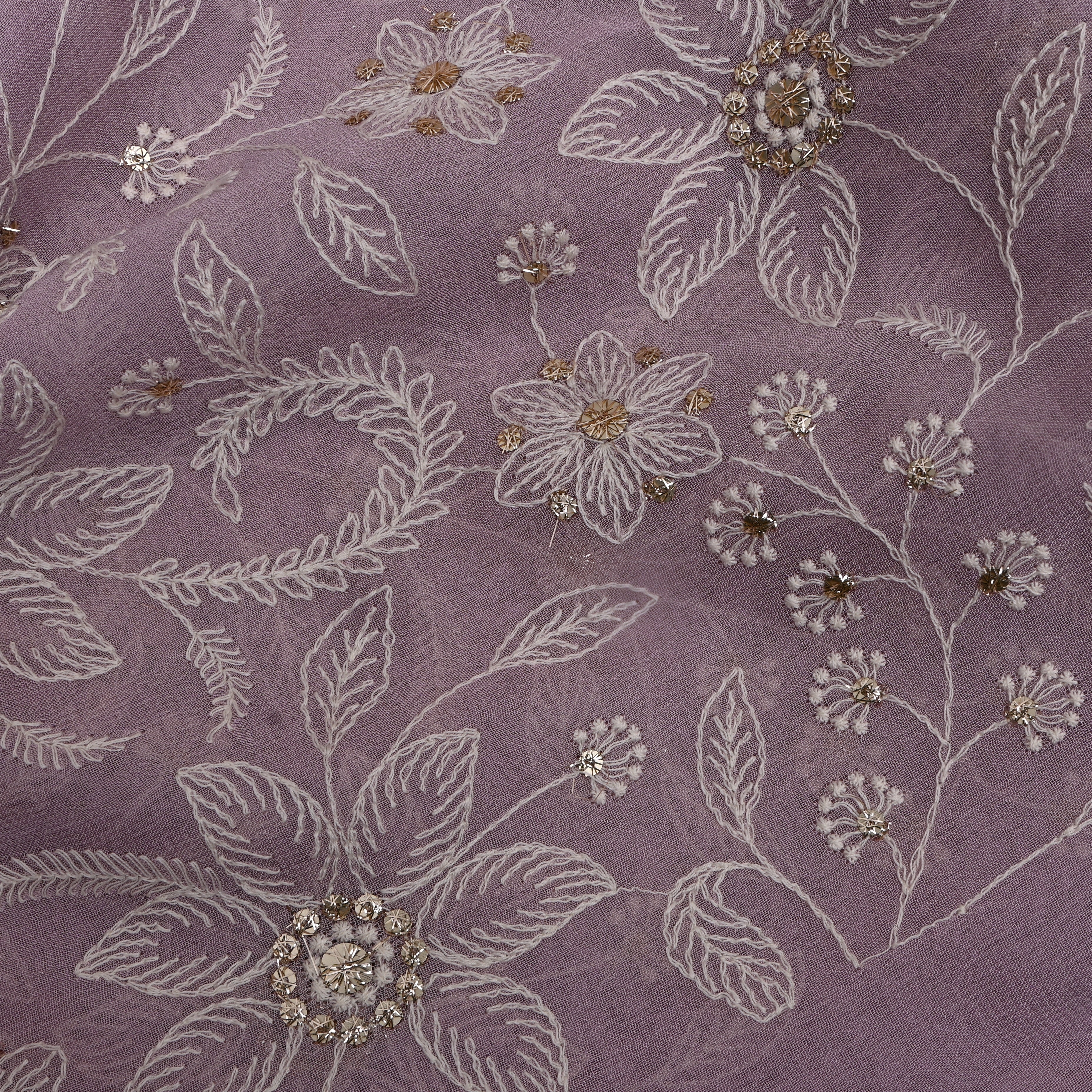 Lavender Mauve Floral Sequin Organza Embroidery