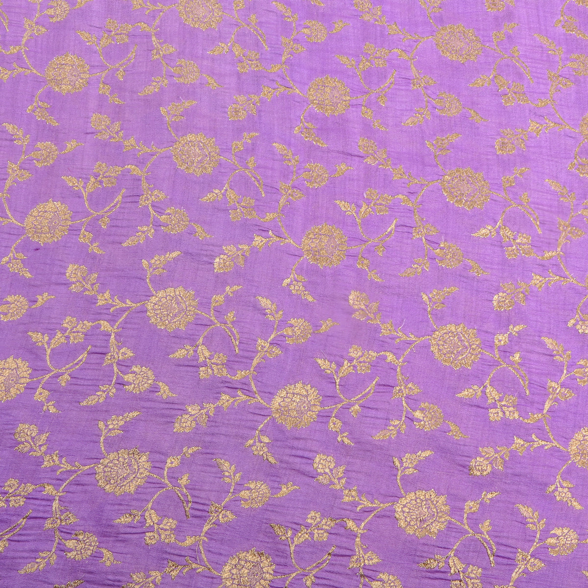 Lilac Gold Zari Floral Jaal Jamawar Silk Fabric