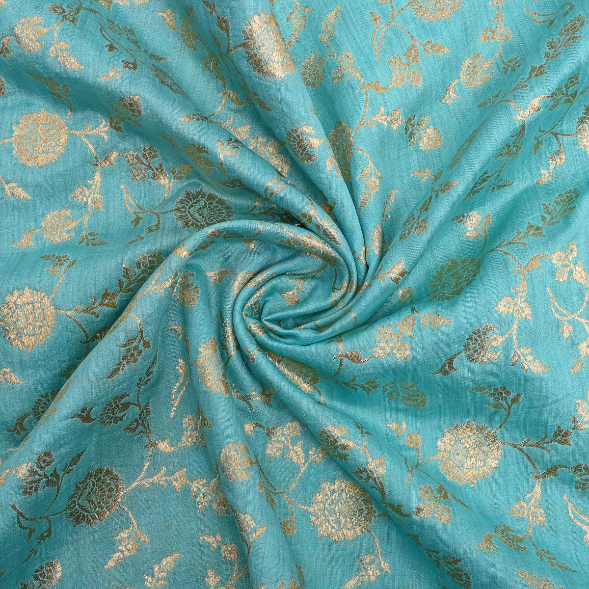 Aqua Blue Floral Parsi Jamawar Silk Fabric