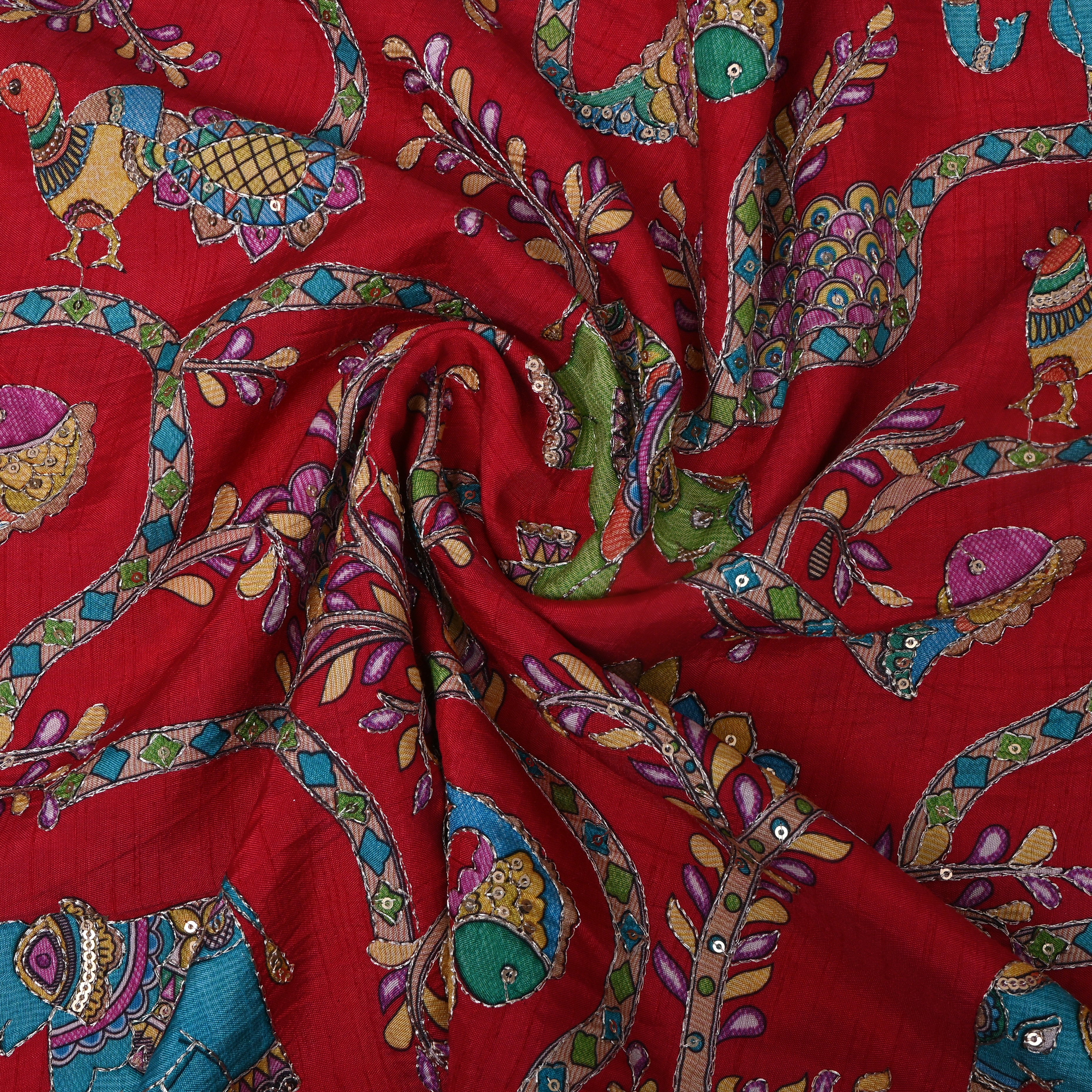 Poppy Red Printed Shikargah Fabric