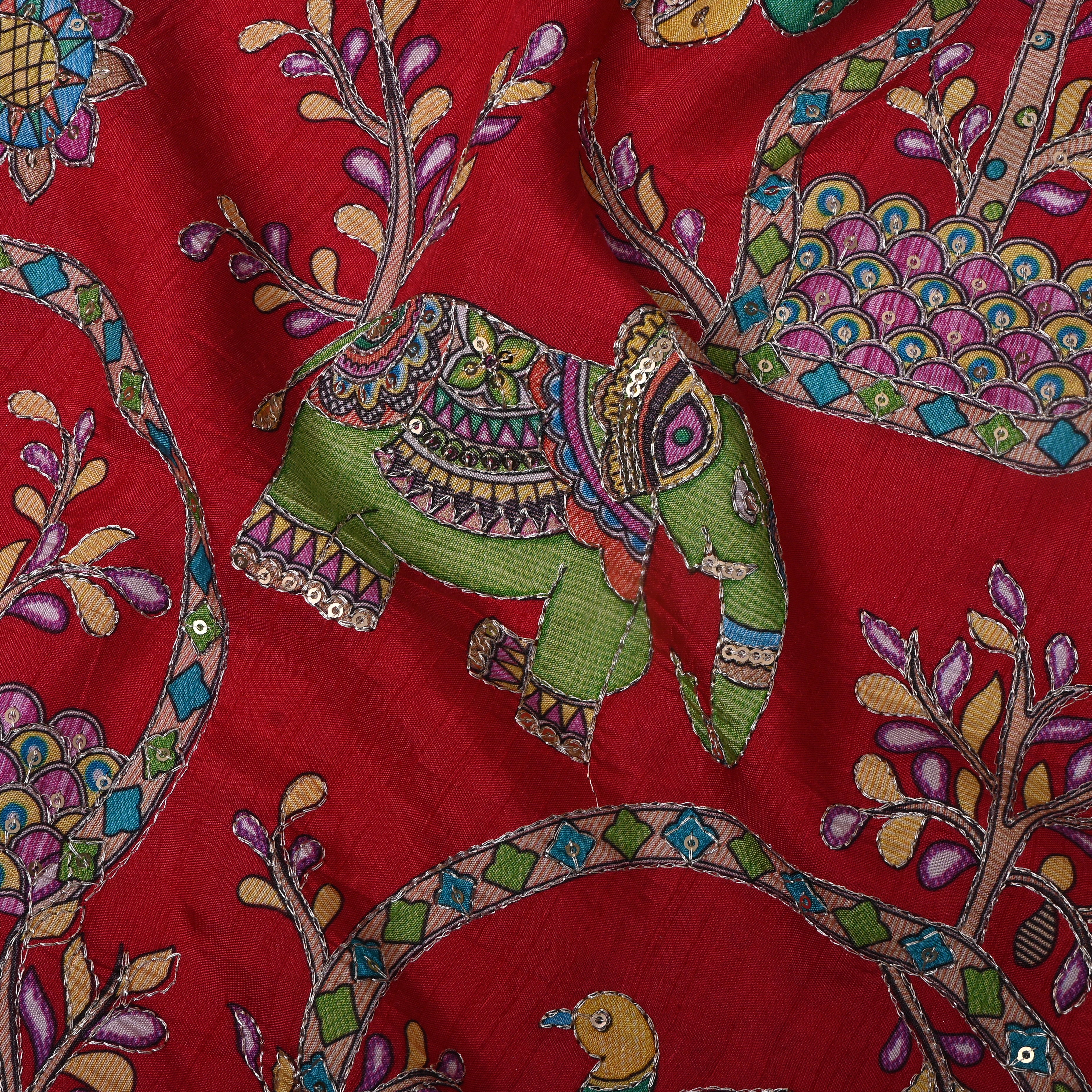 Poppy Red Printed Shikargah Fabric