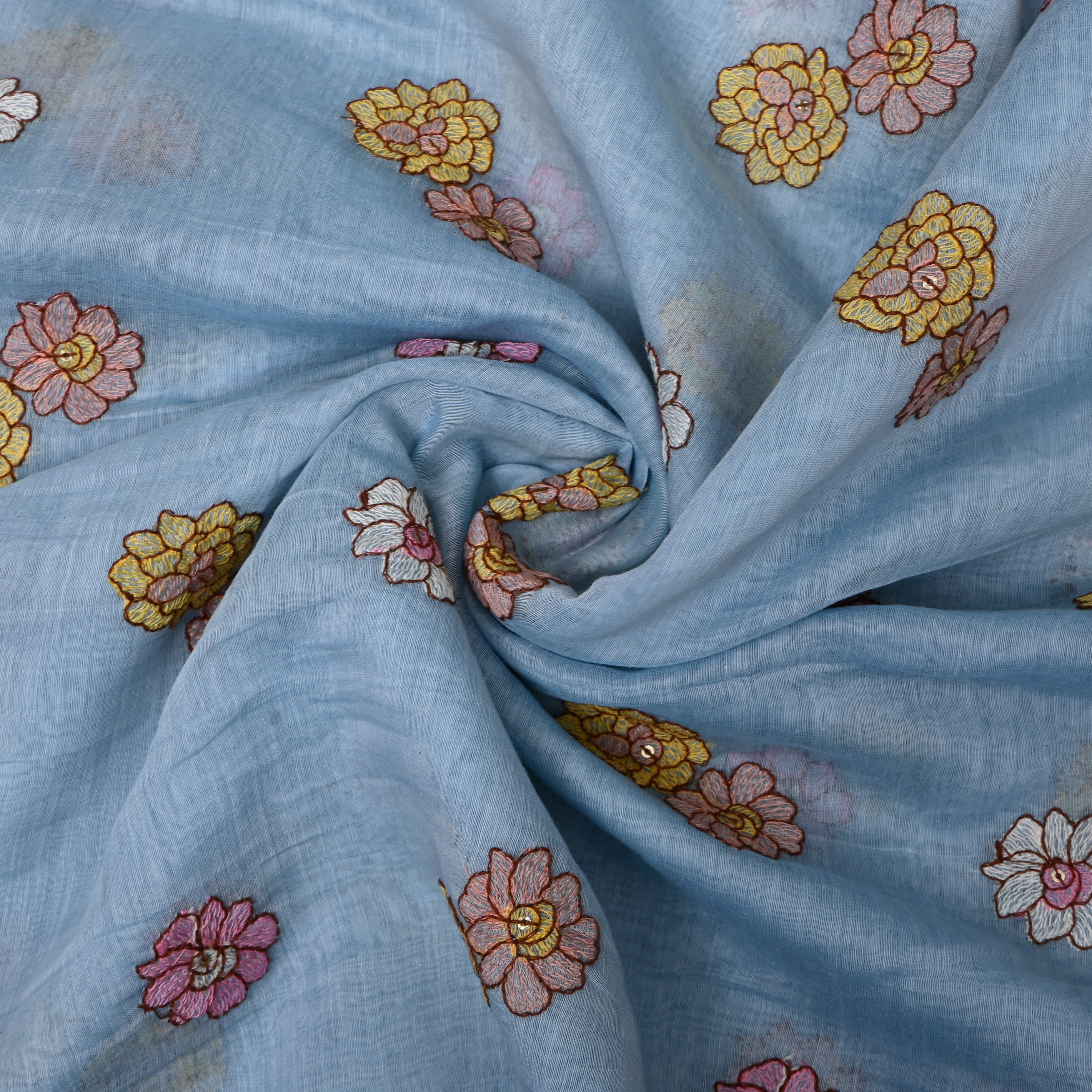 Powder Blue Chanderi With Scattered Floral Sequin Work