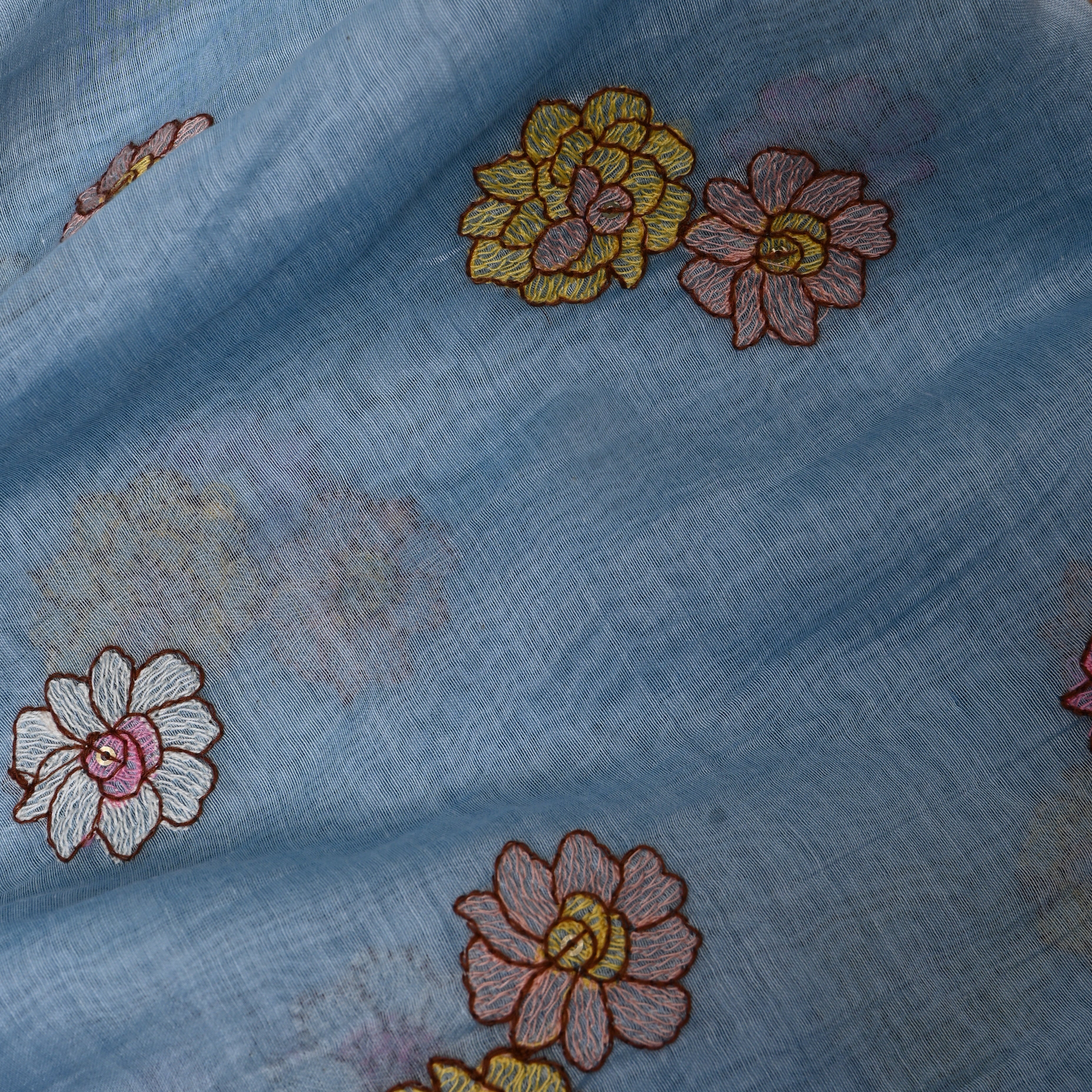 Powder Blue Chanderi With Scattered Floral Sequin Work