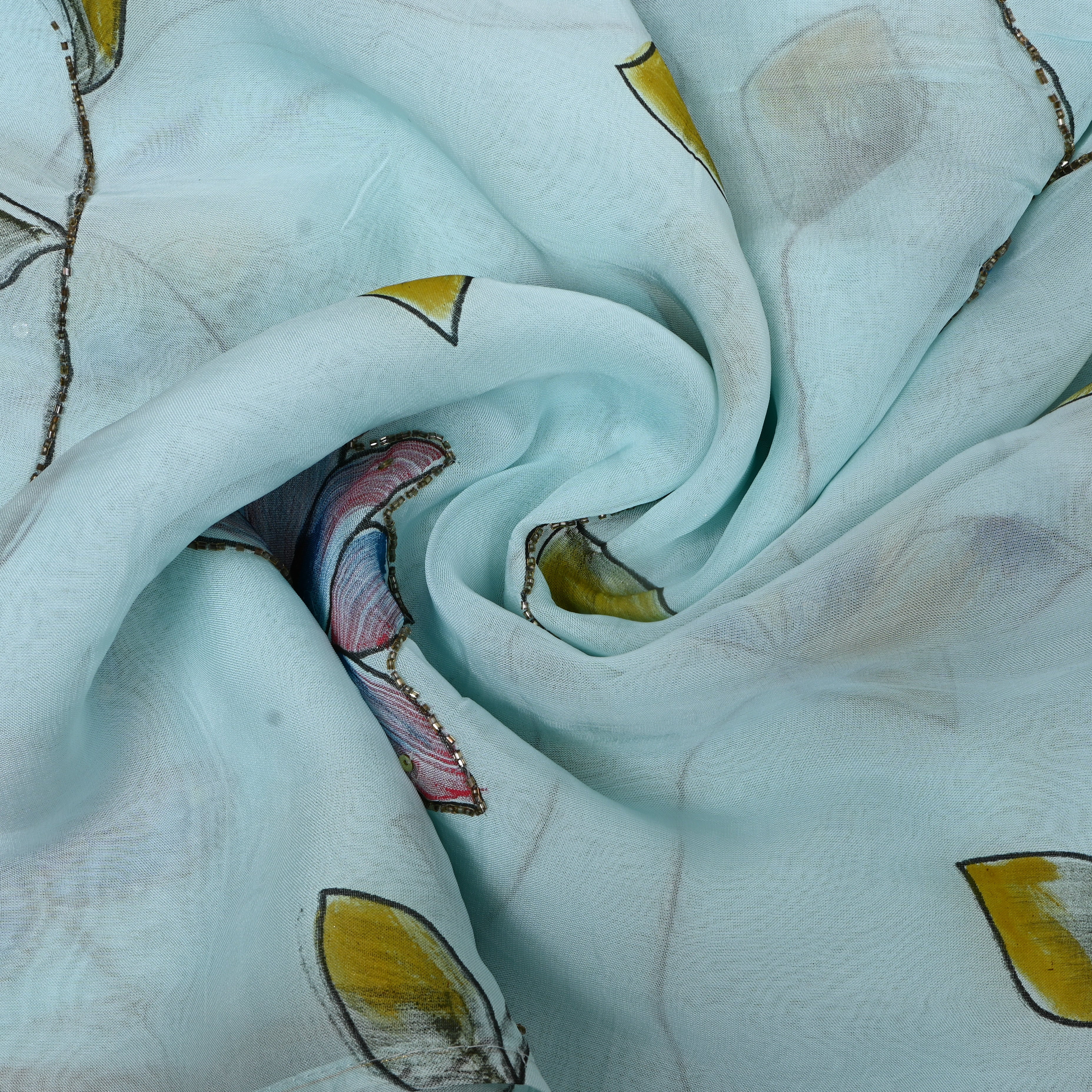 Ice Blue Embroidery Georgette With Floral & Leaf Motifs