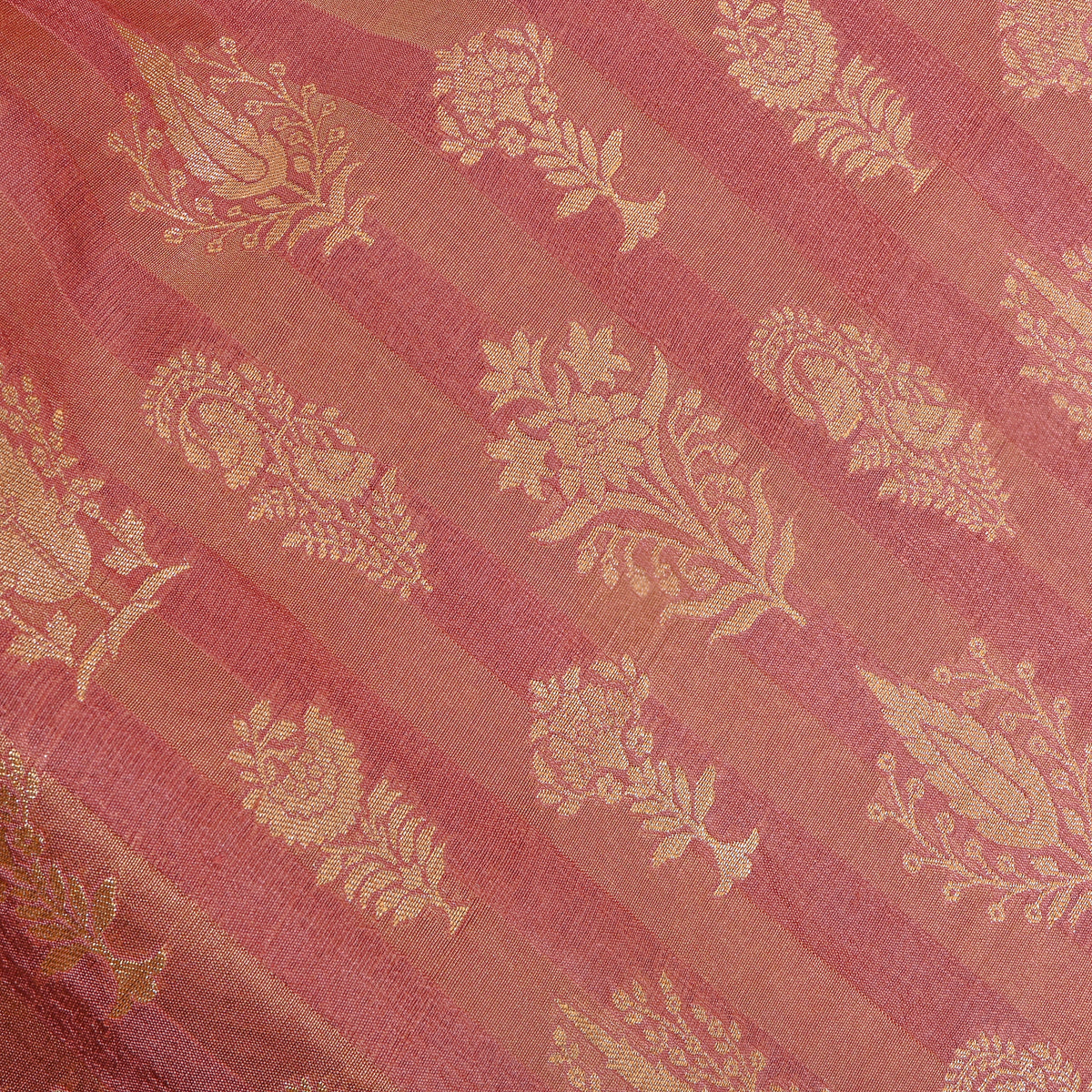 Rosewood Gold Zari Butti Stripe Jamawar Silk Fabric