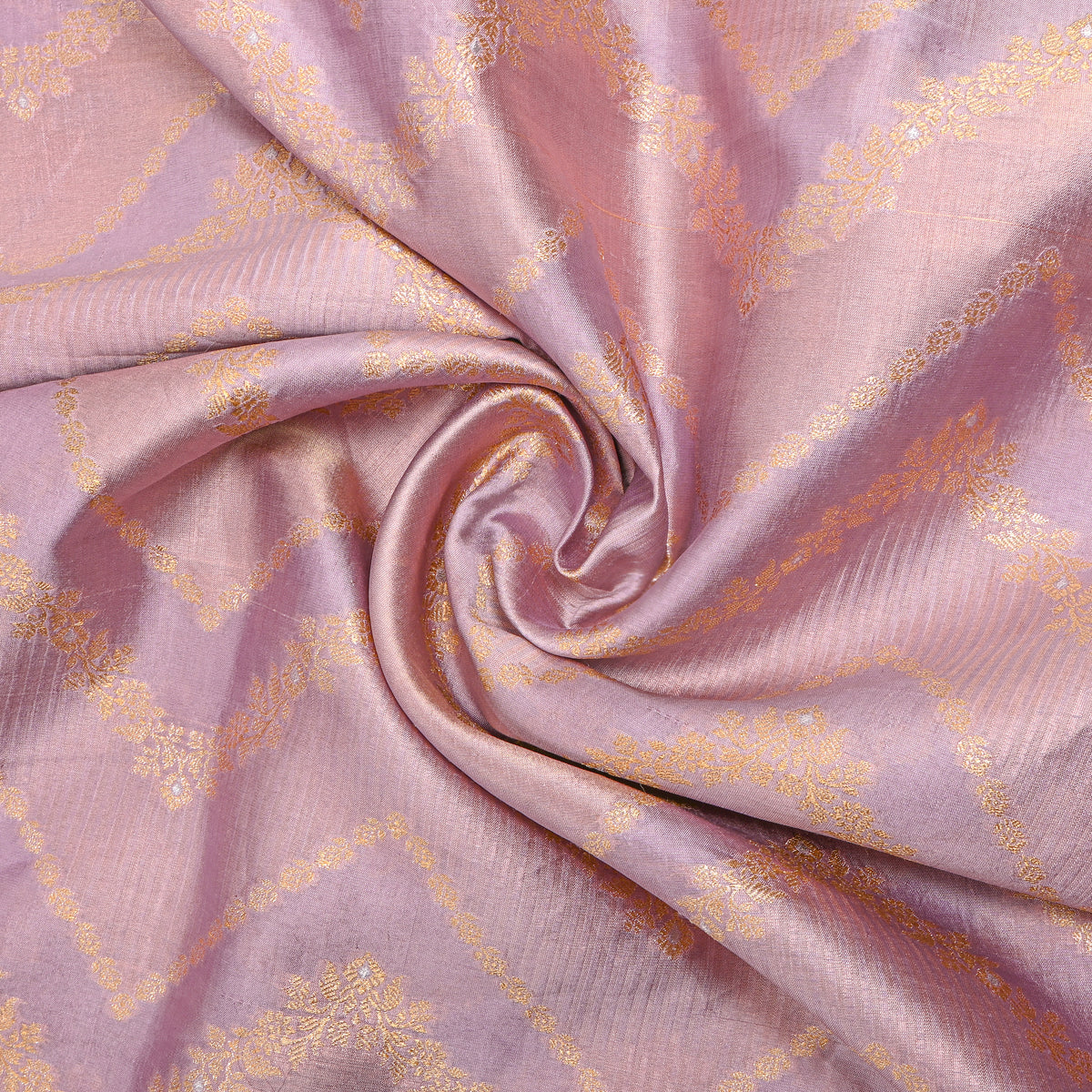 Pastel Lavender Gold Zari Zig-Zag Wave Jamawar Silk Fabric