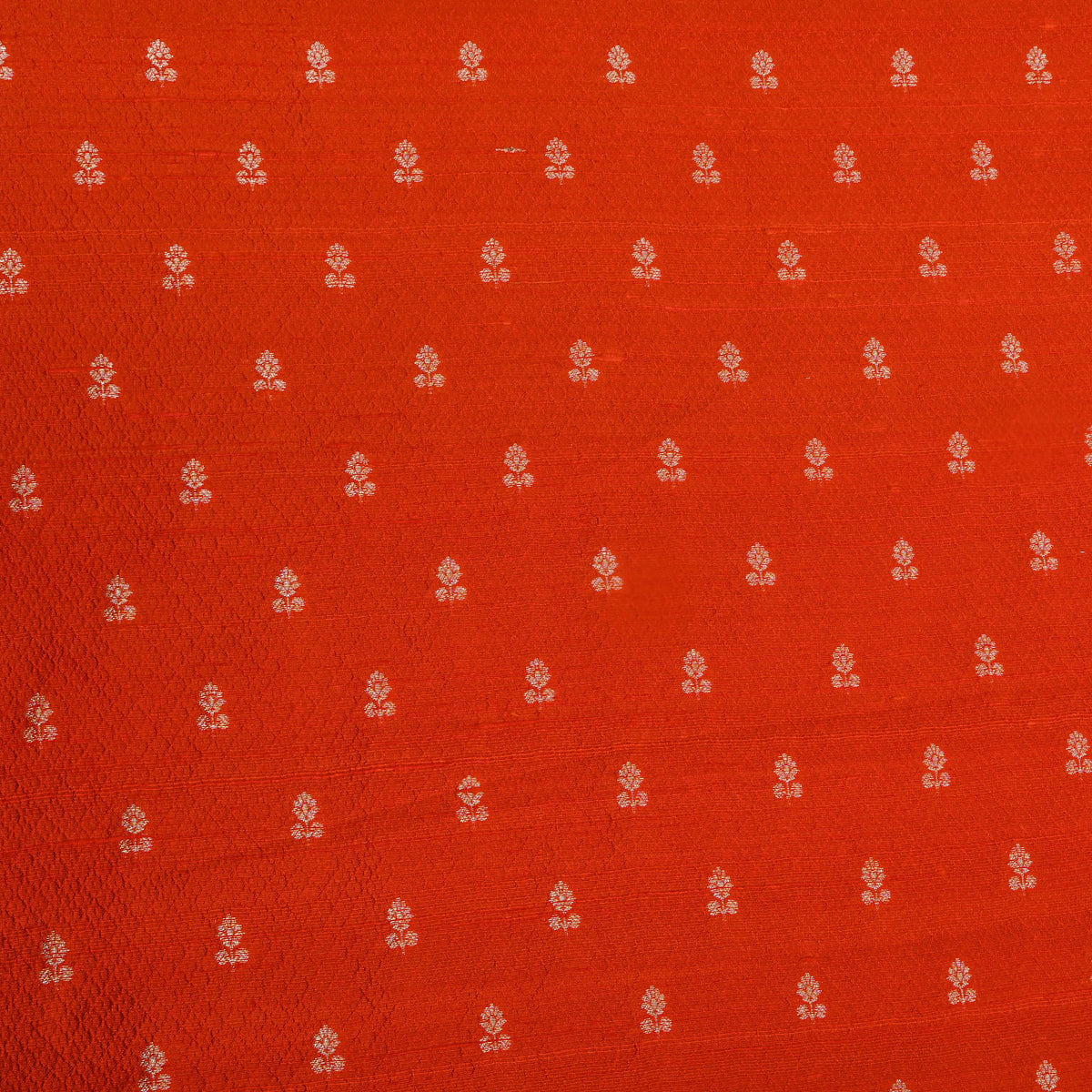 Rust Orange Gold Zari Butti Self Weave Jamawar Silk Fabric