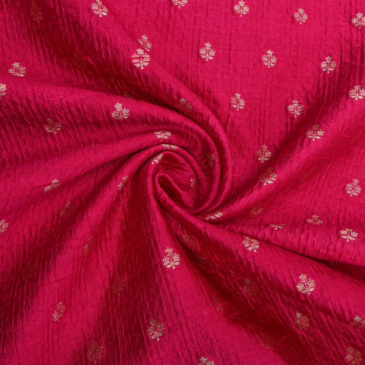 Raspberry Pink Silver Zari Butti Self Weave Jamawar Silk Fabric