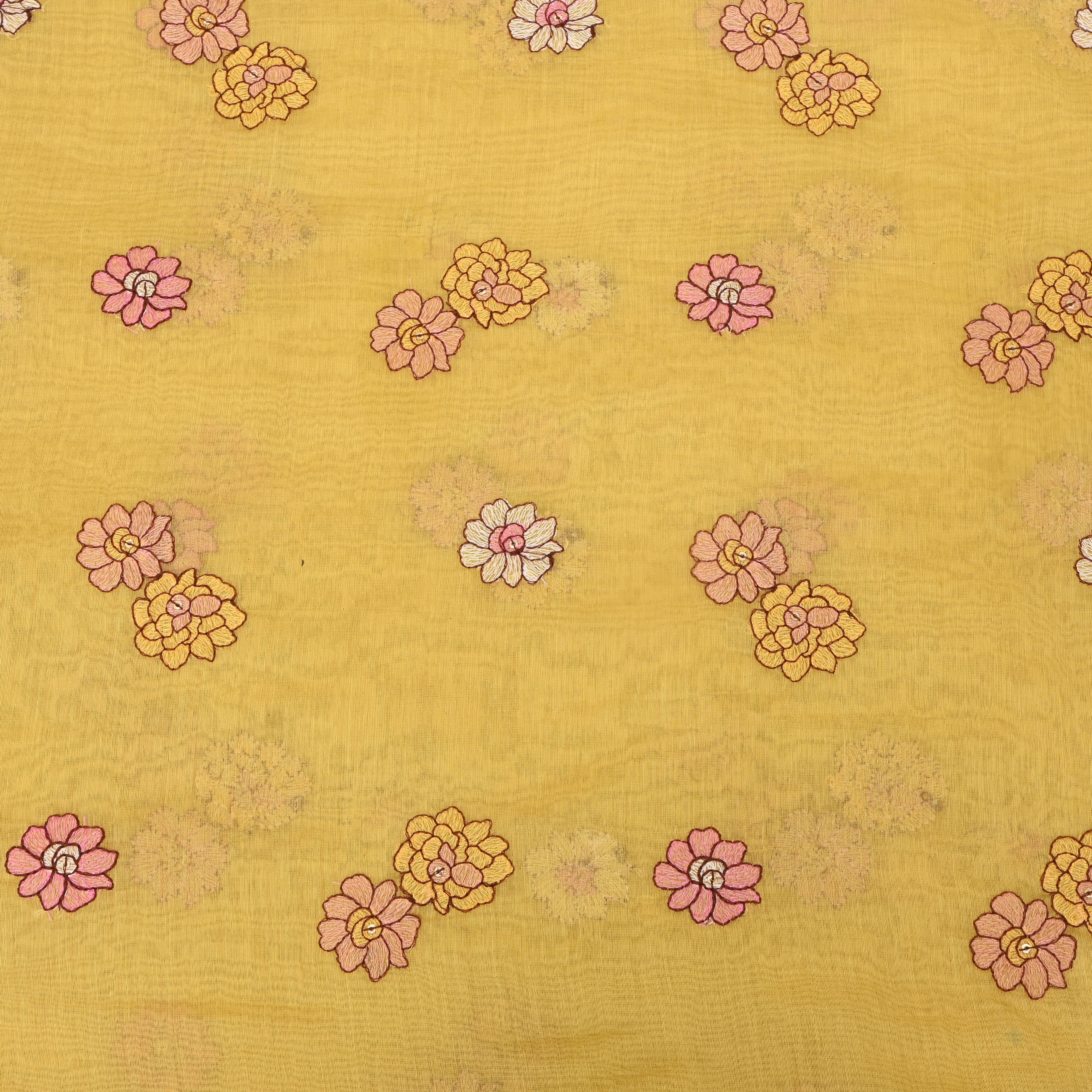 Mustard Yellow Chanderi With Floral Embroidery And Sequin Accents