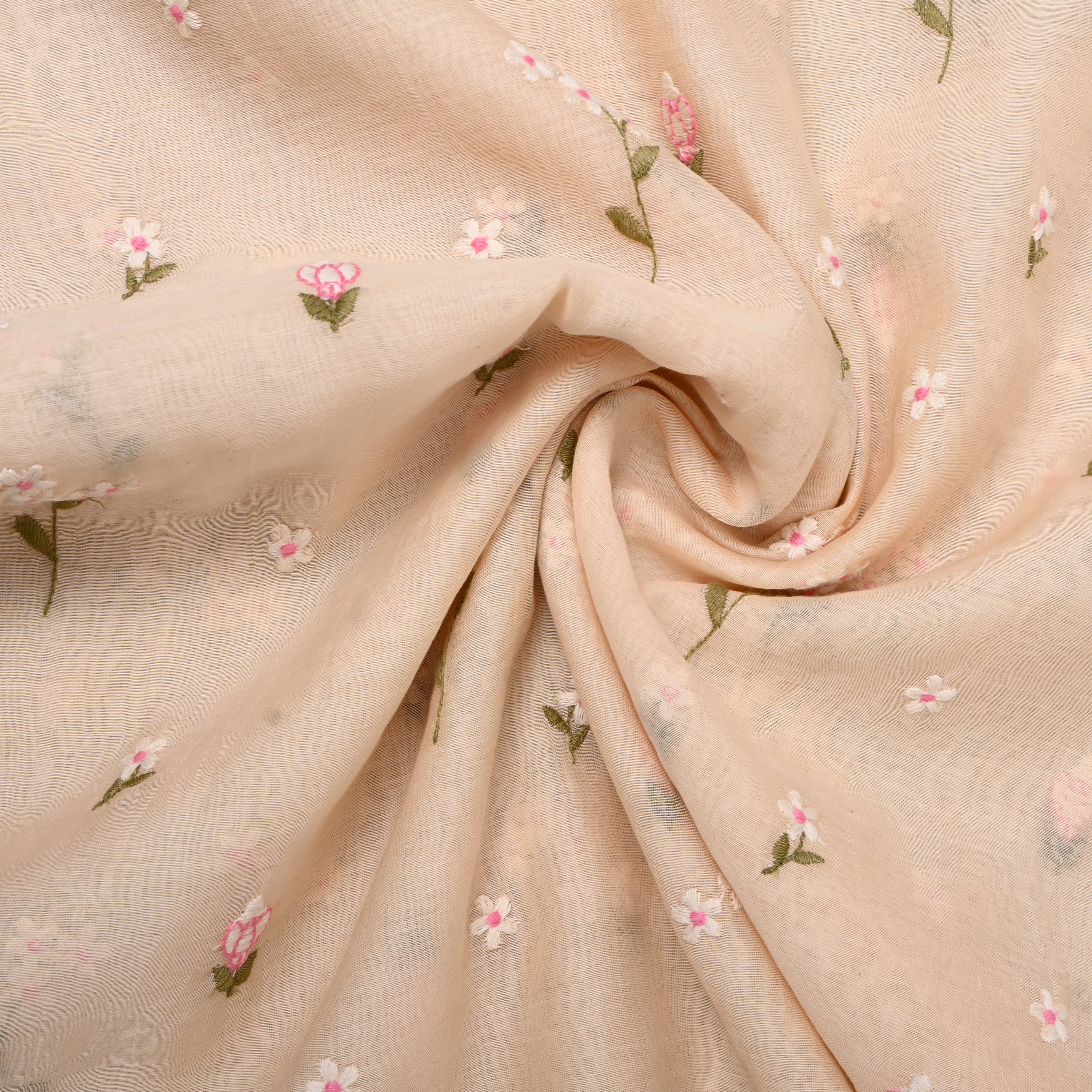Soft Cream Floral Embroidery Chanderi