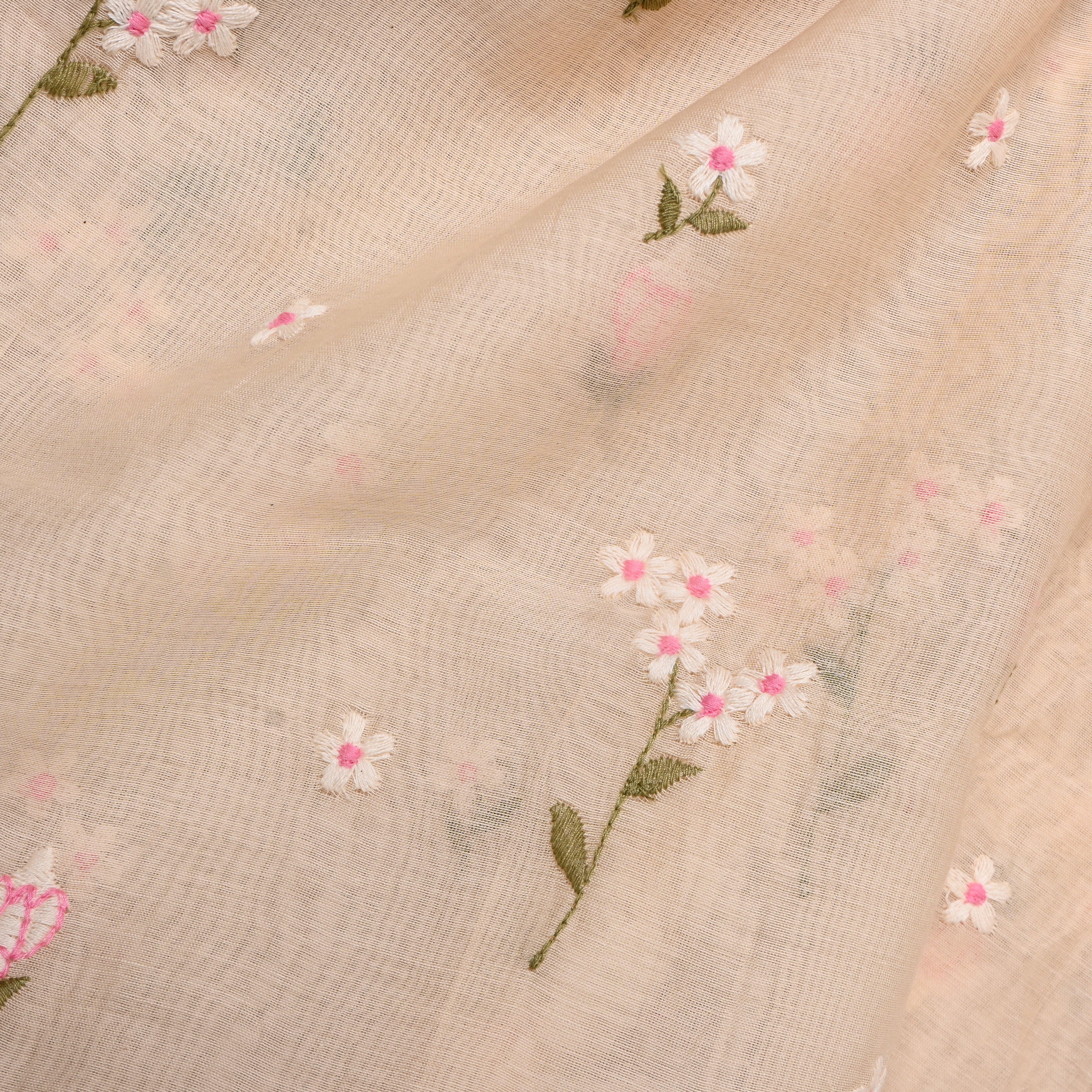 Soft Cream Floral Embroidery Chanderi