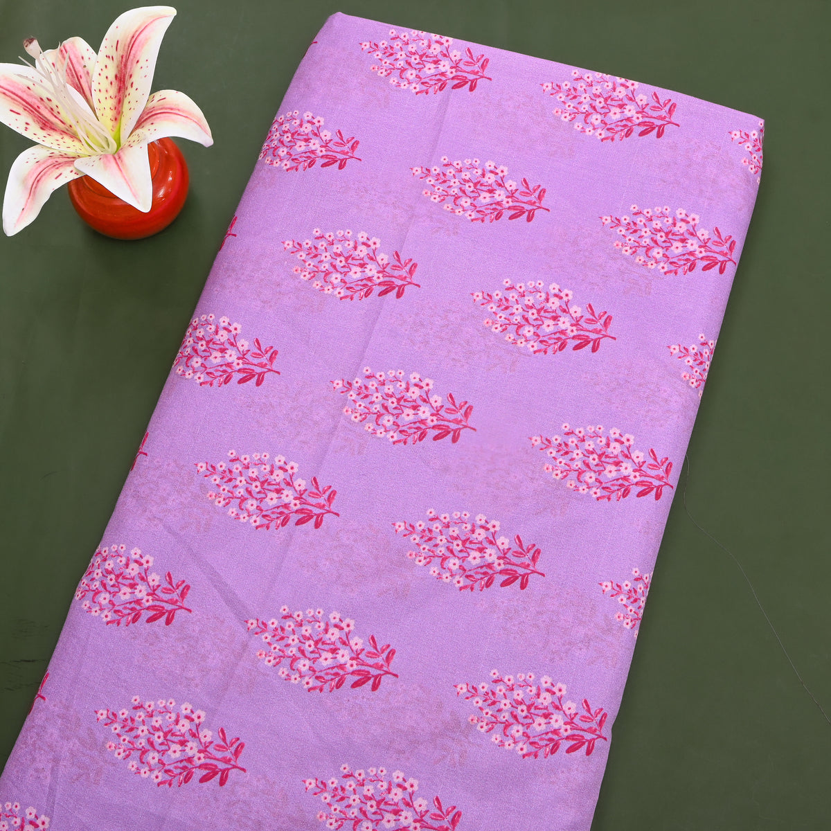 Lilac Purple Floral Butti Digital Print Silk Fabric