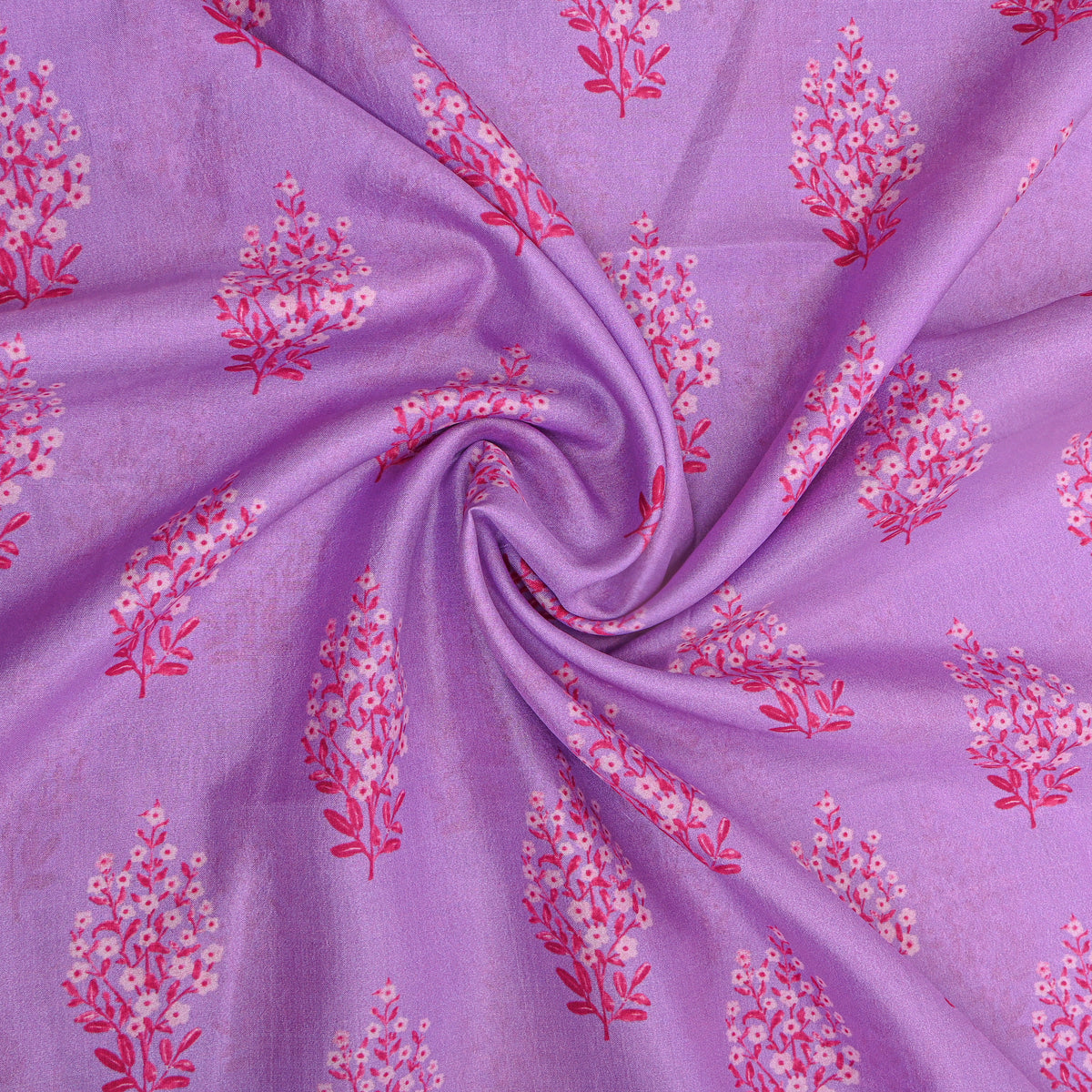 Lilac Purple Floral Butti Digital Print Silk Fabric