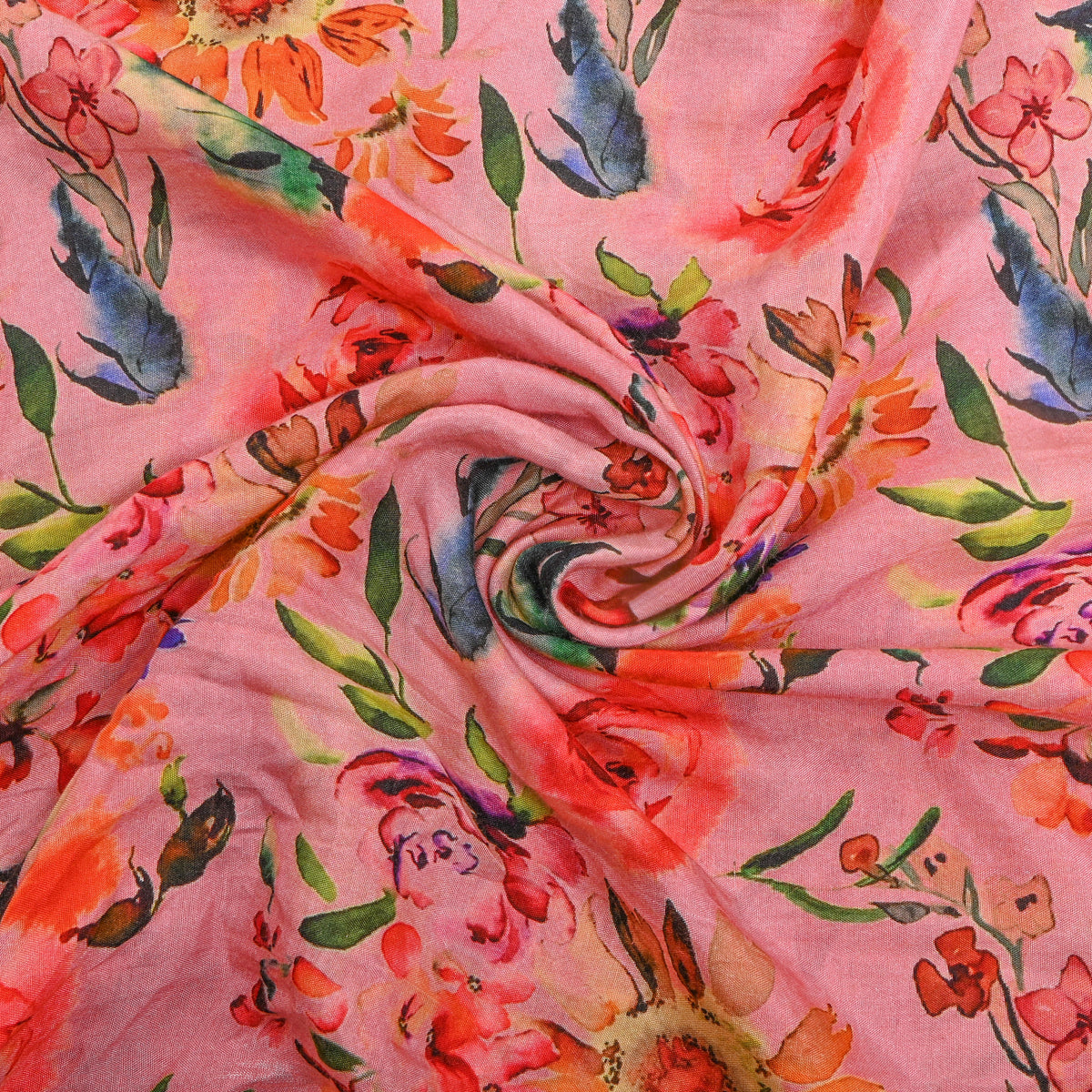 Blush Pink Sunflower Watercolour Print Satin Fabric