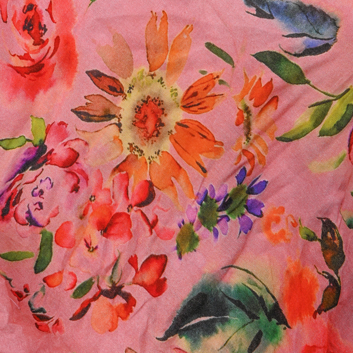 Blush Pink Sunflower Watercolour Print Satin Fabric