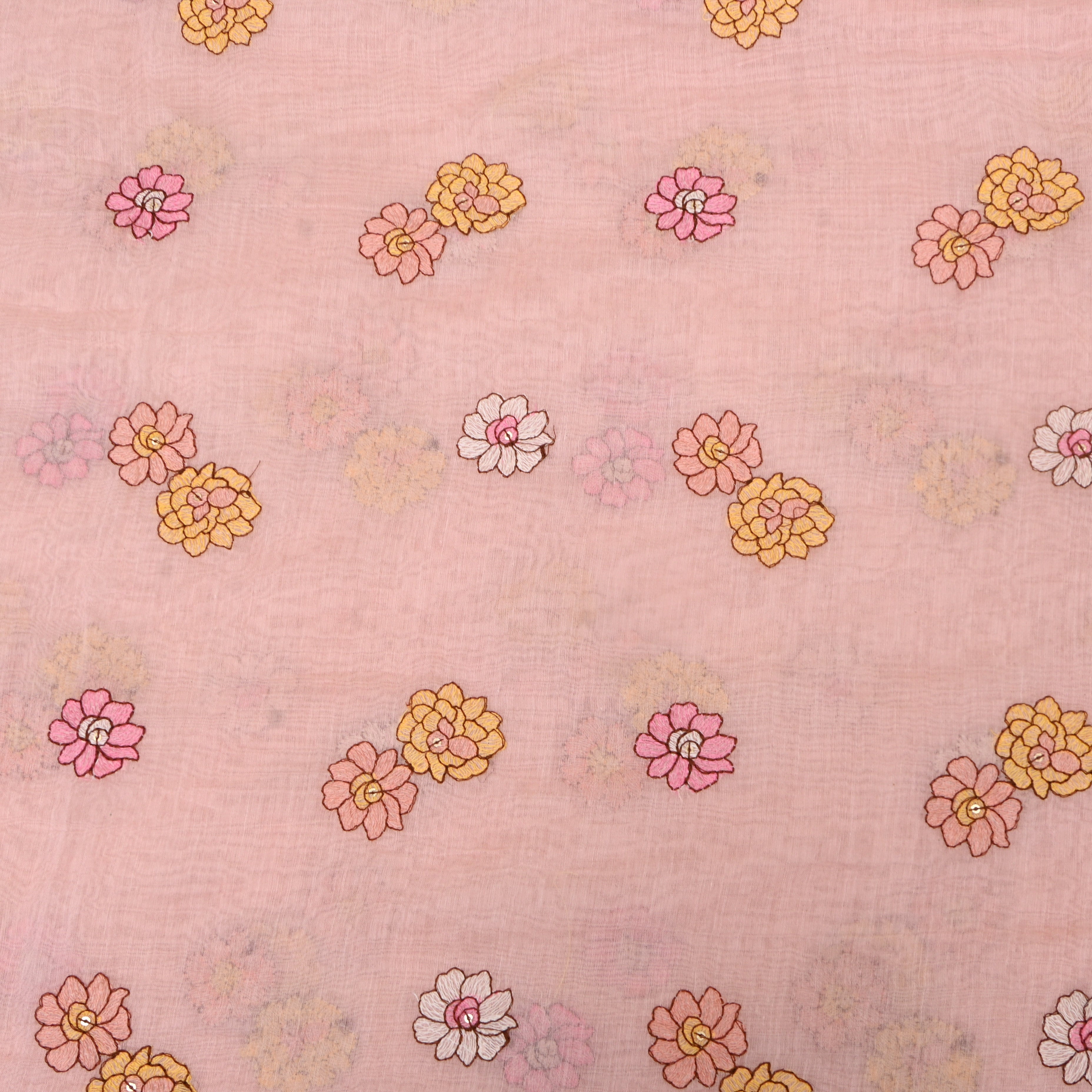 Blush Pink Chanderi With Scattered Floral Sequin Embroidery