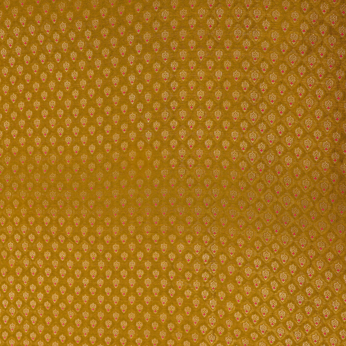 Golden Yellow Micro Check Gold Zari Butti Jamawar Silk Fabric
