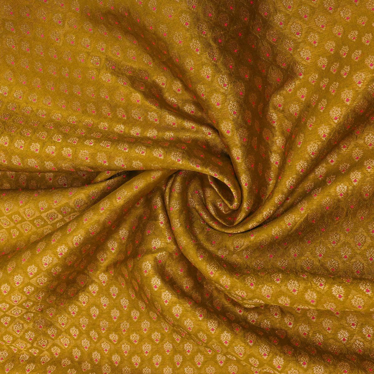 Golden Yellow Micro Check Gold Zari Butti Jamawar Silk Fabric