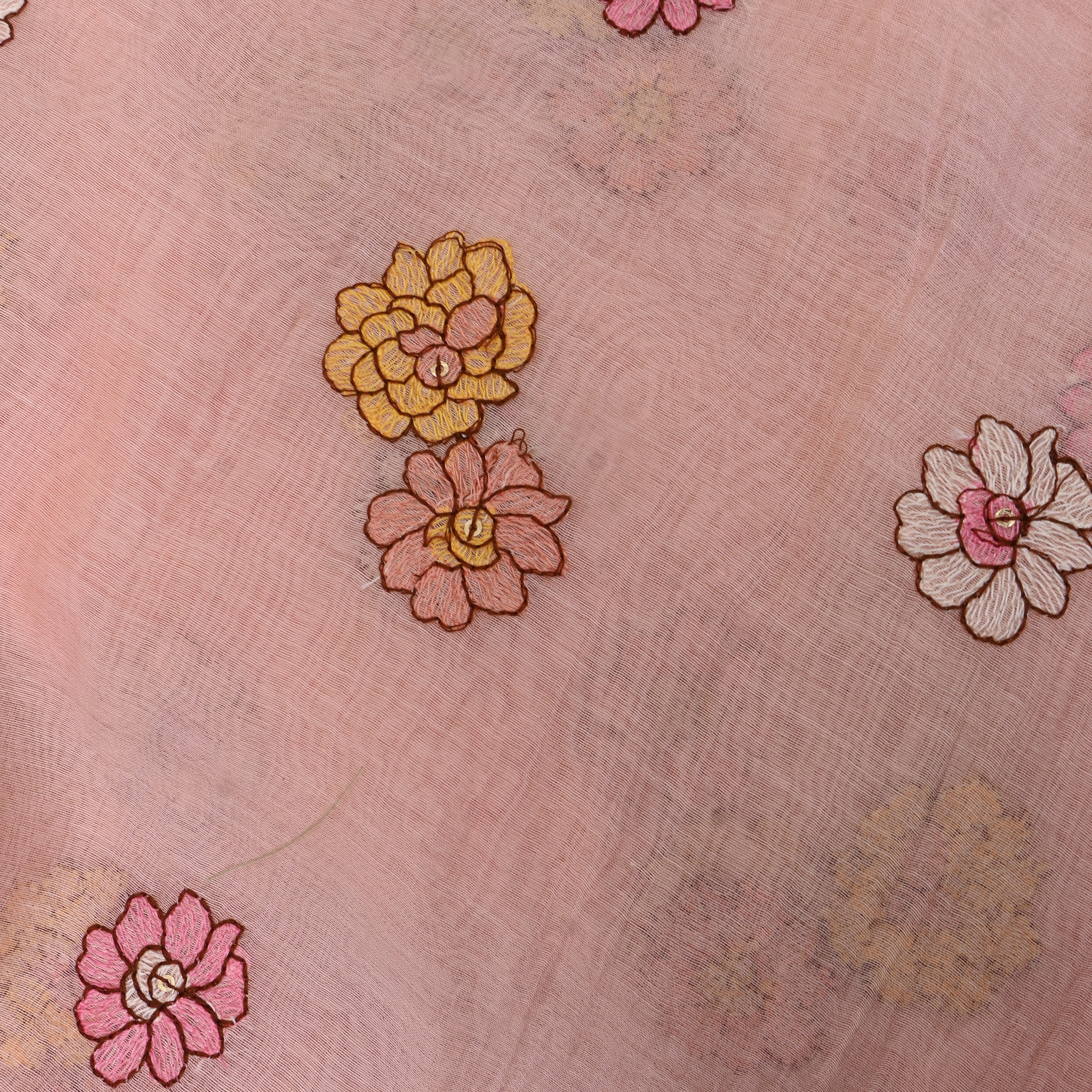 Blush Pink Chanderi With Scattered Floral Sequin Embroidery