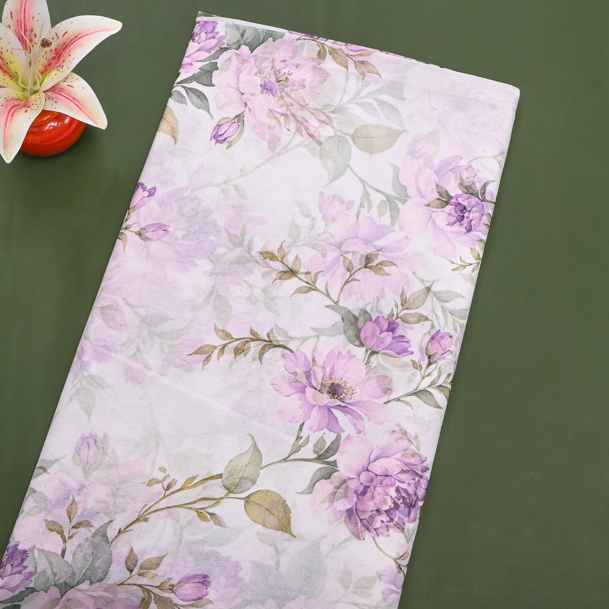 Frost White Chiffon With Lilac Floral Print