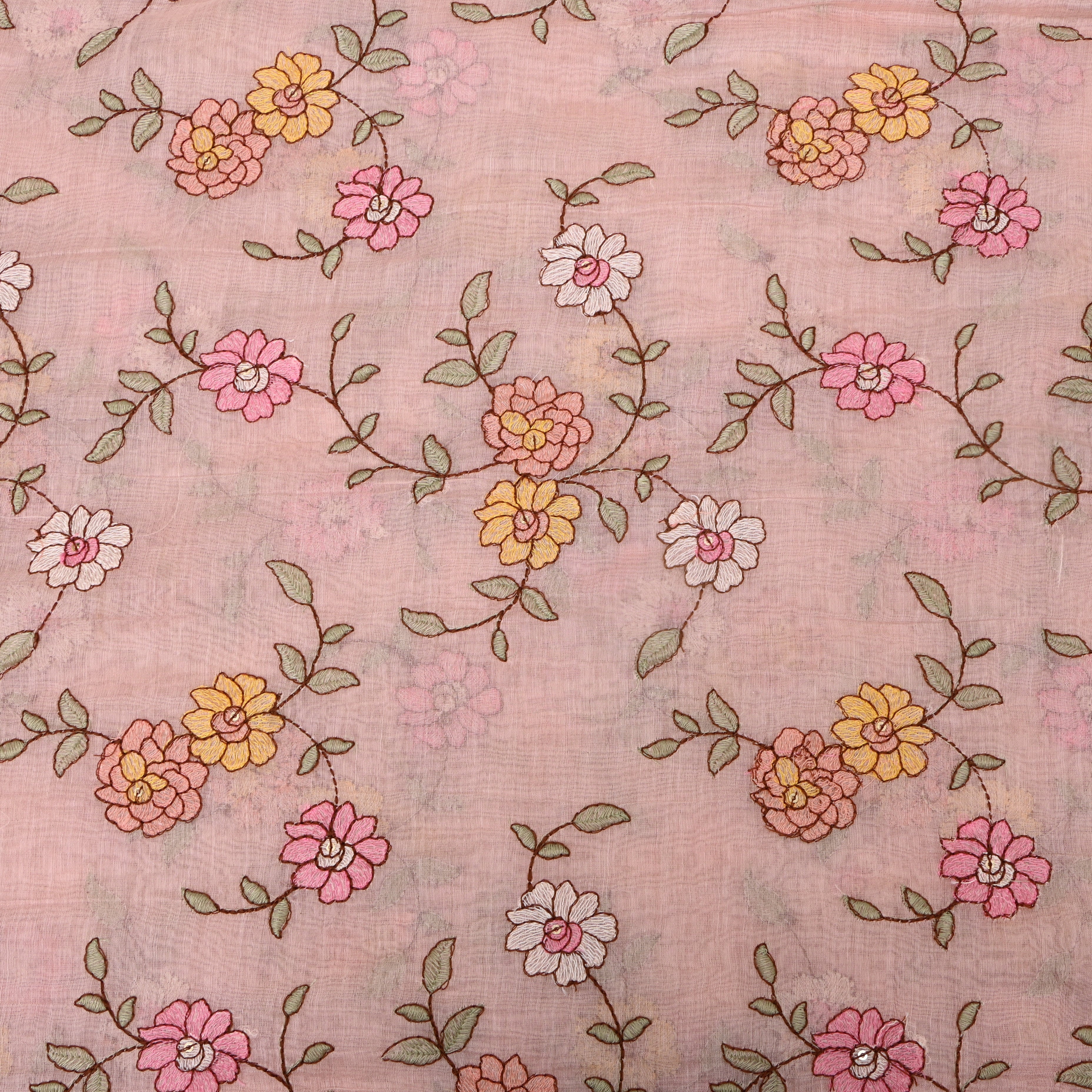 Dusty Pink Chanderi With Floral Vine Embroidery And Sequin Work