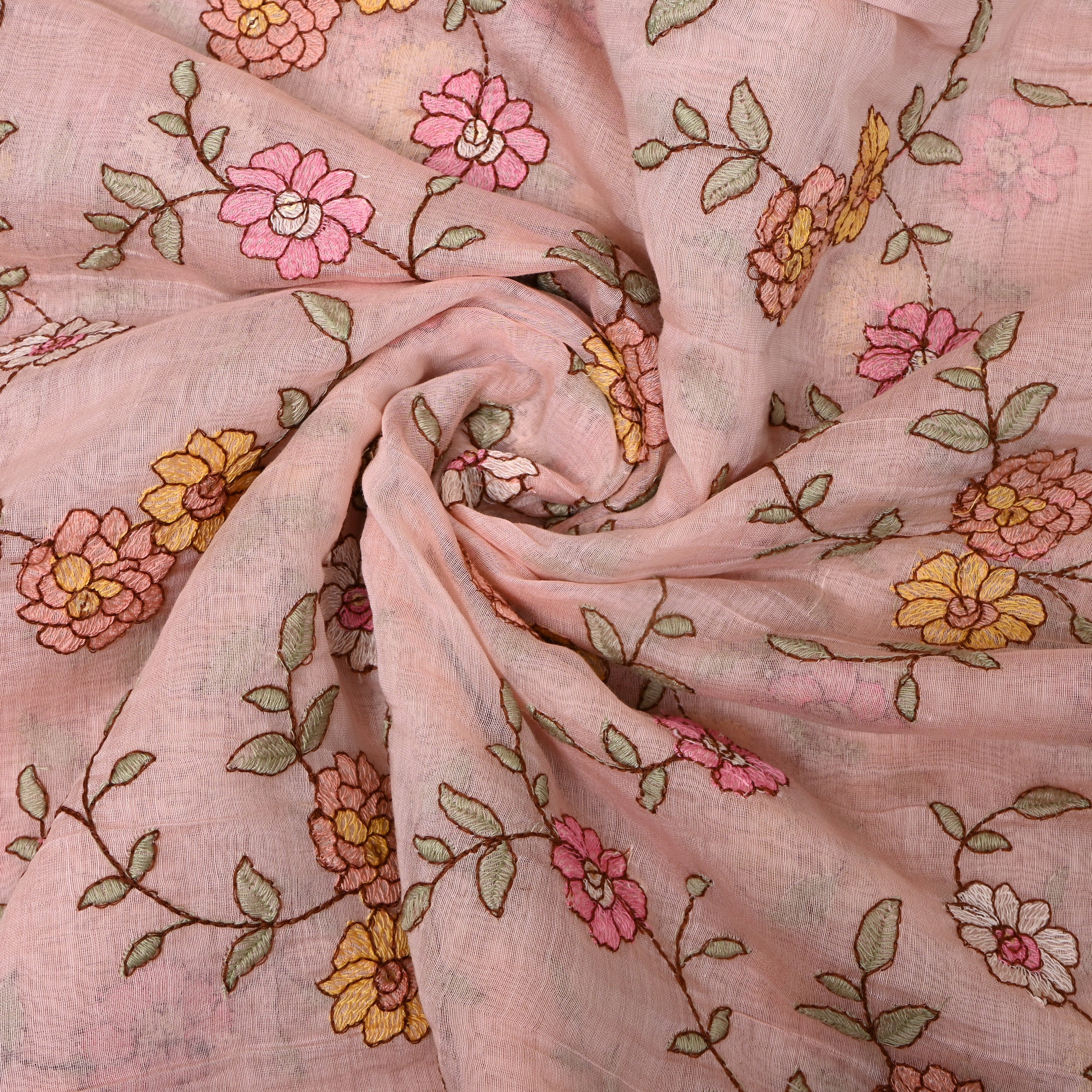 Dusty Pink Chanderi With Floral Vine Embroidery And Sequin Work