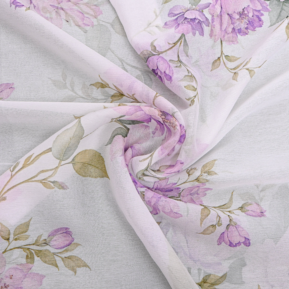 Frost White Chiffon With Lilac Floral Print