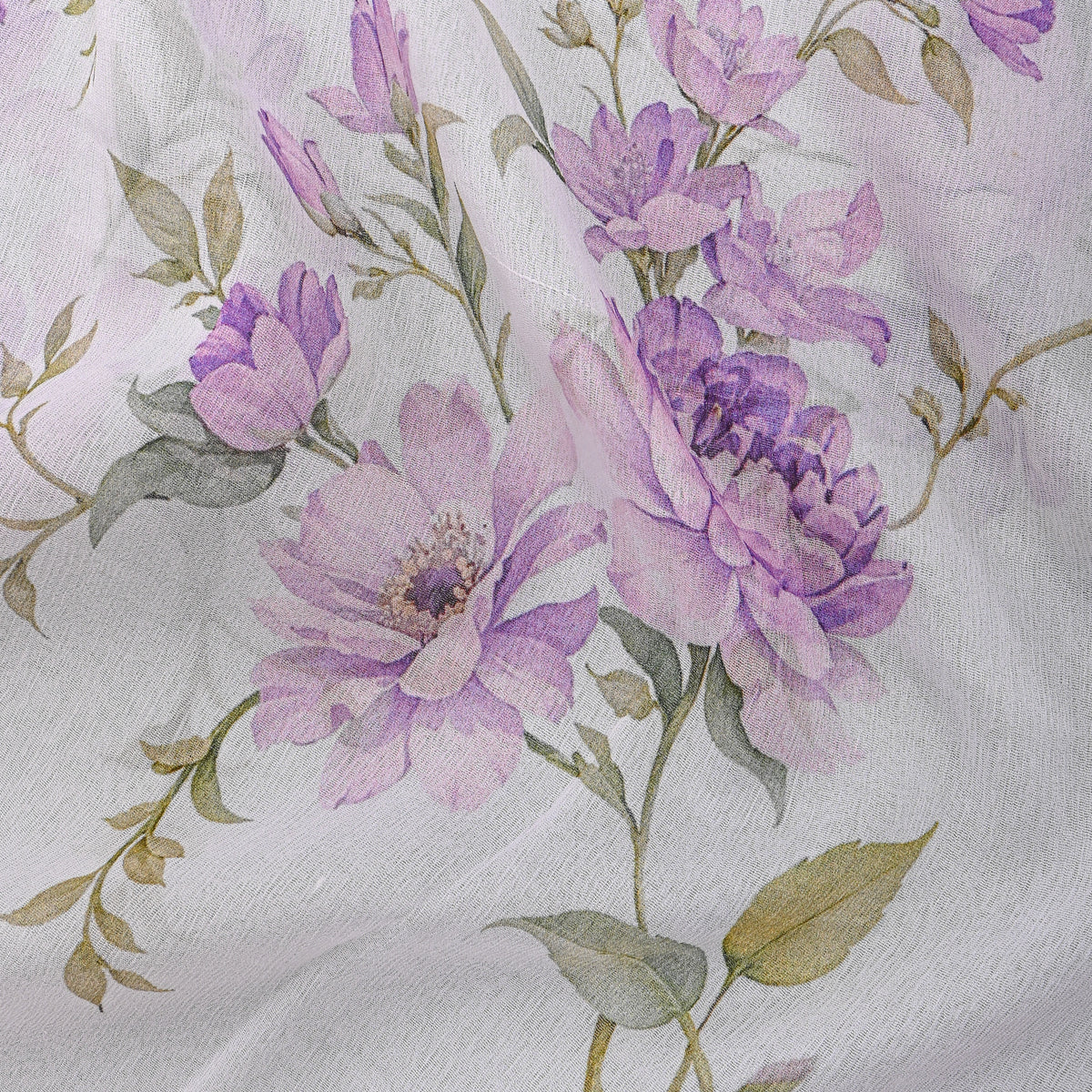 Frost White Chiffon With Lilac Floral Print