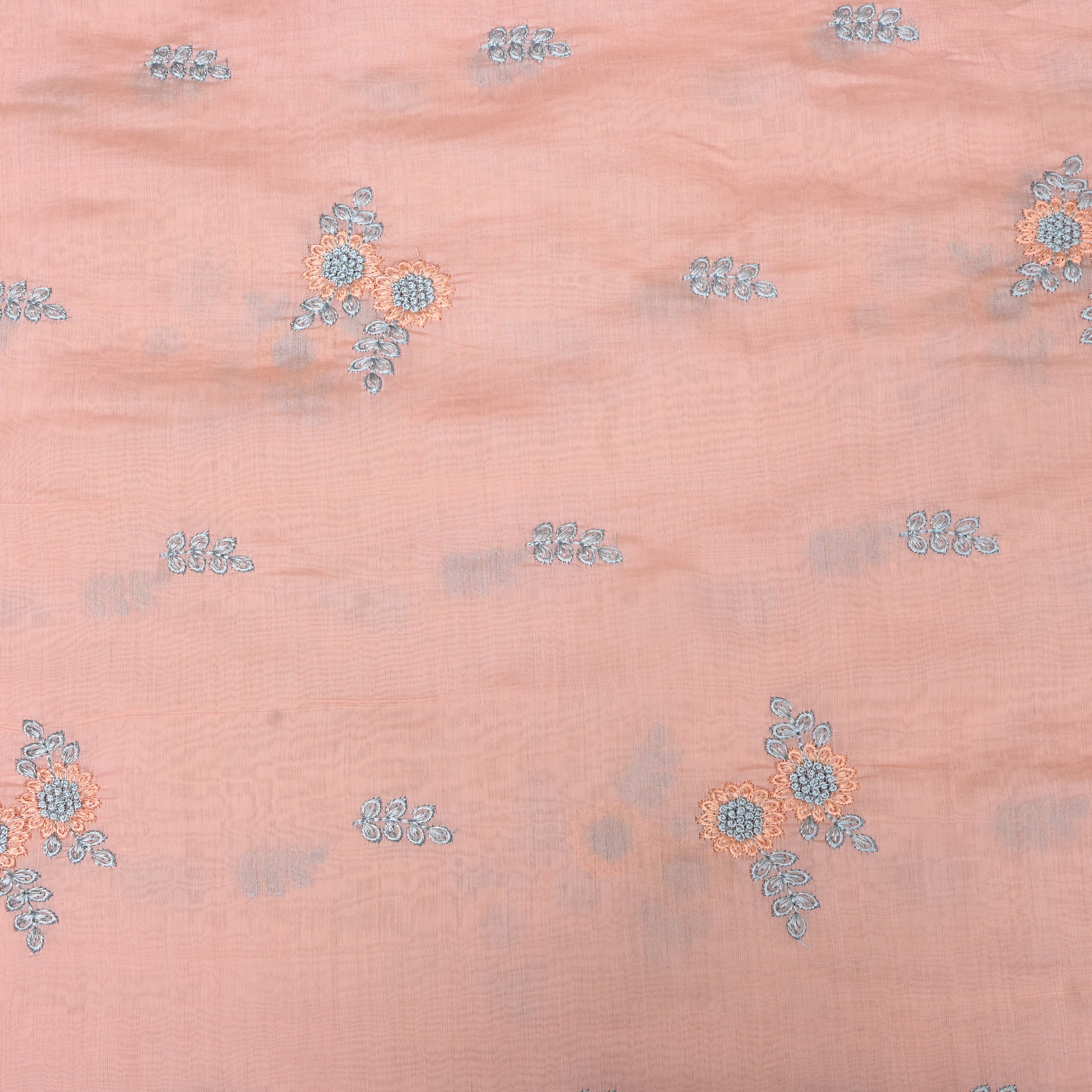 Peach Embroidery Silk With Floral Bouquet Motifs