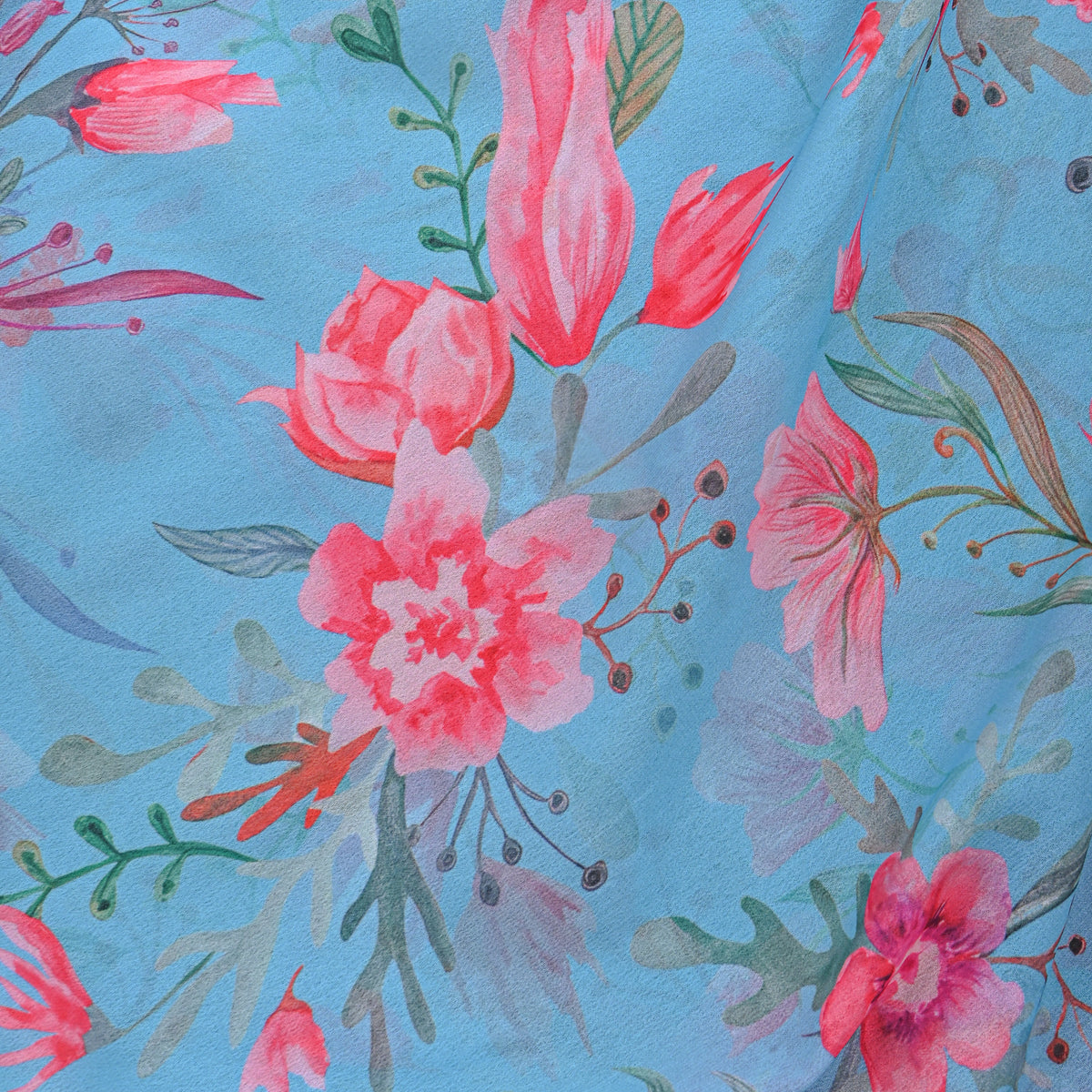 Sky Blue Wildflower Print Georgette Fabric