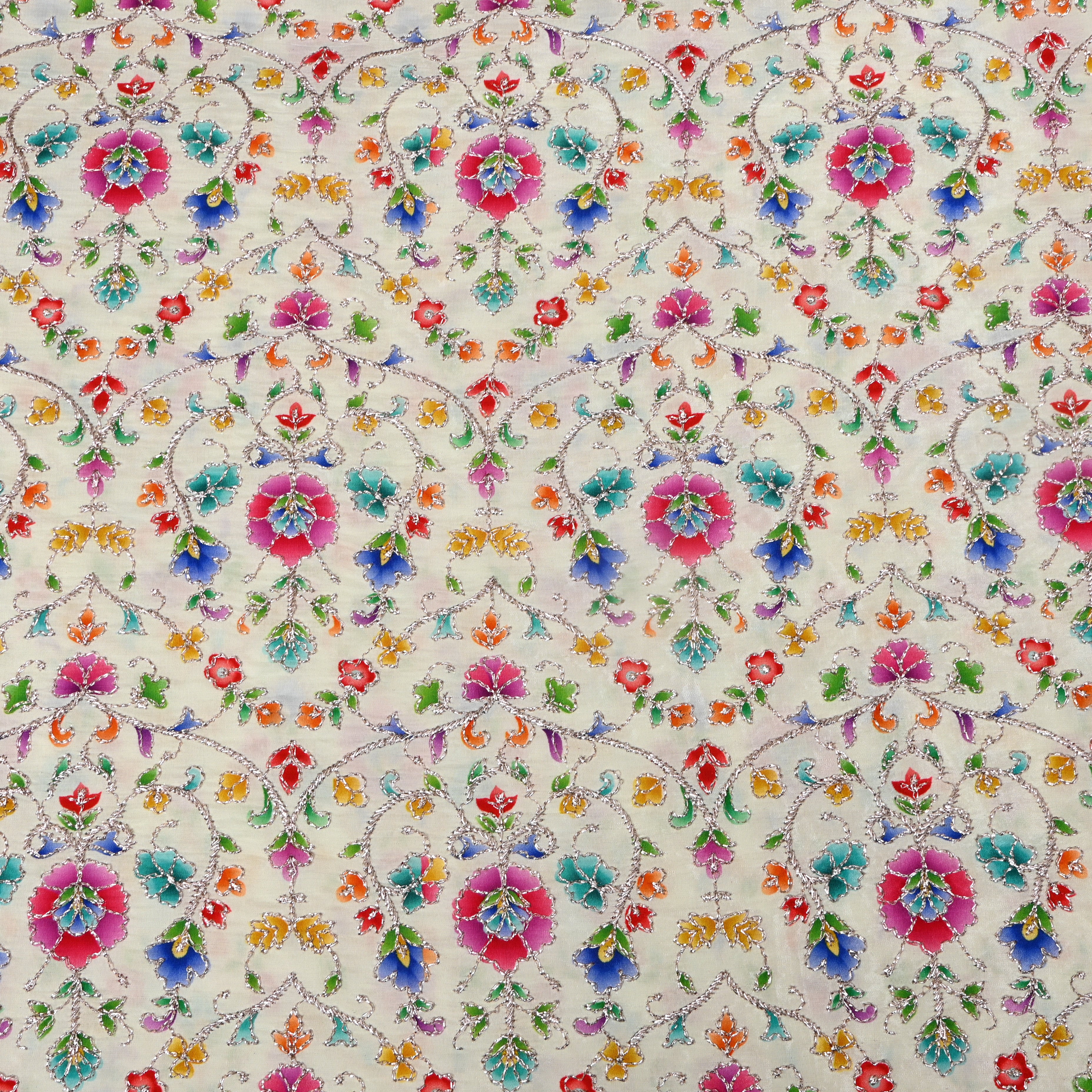 Vory Silk With Multicolor Floral Embroidery