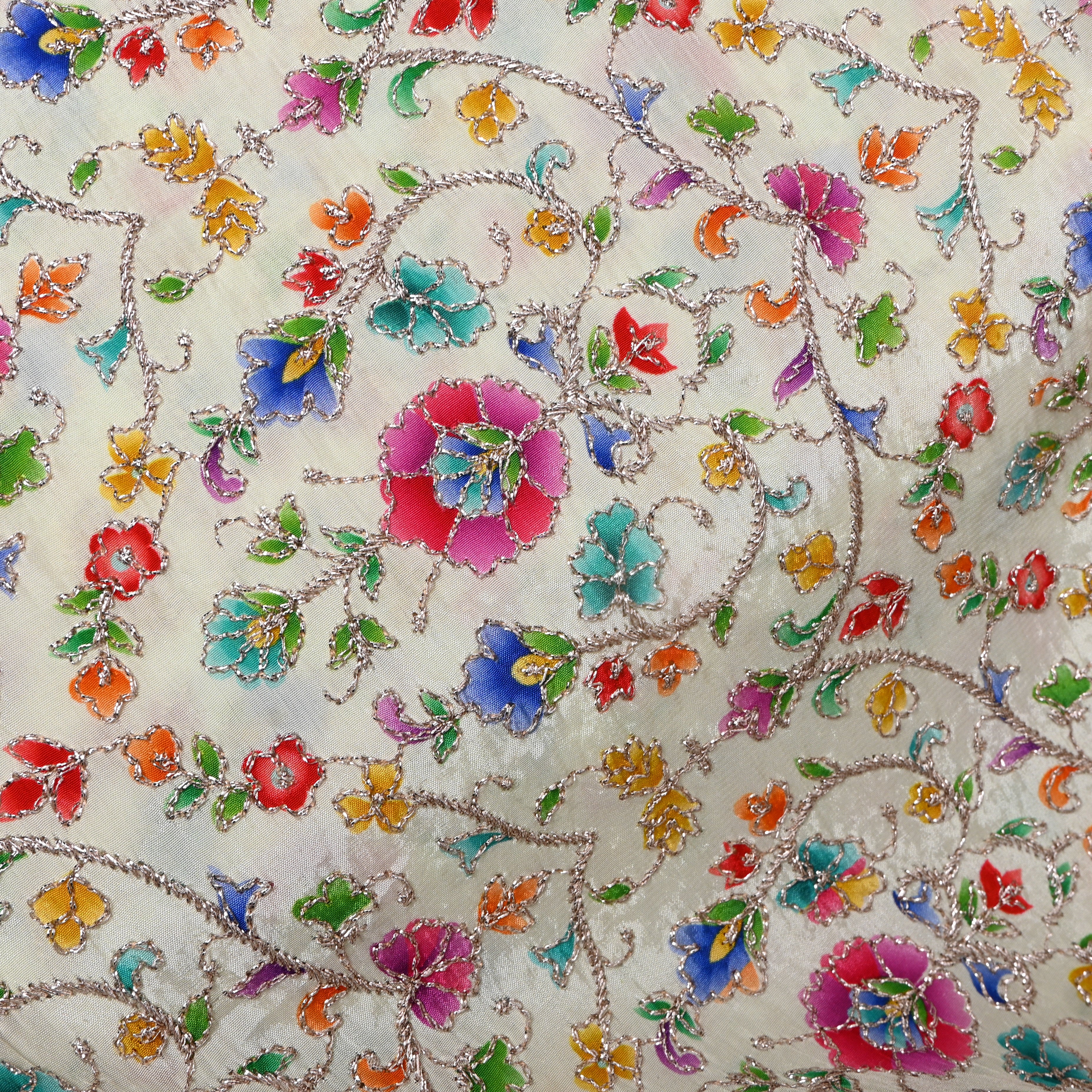 Vory Silk With Multicolor Floral Embroidery