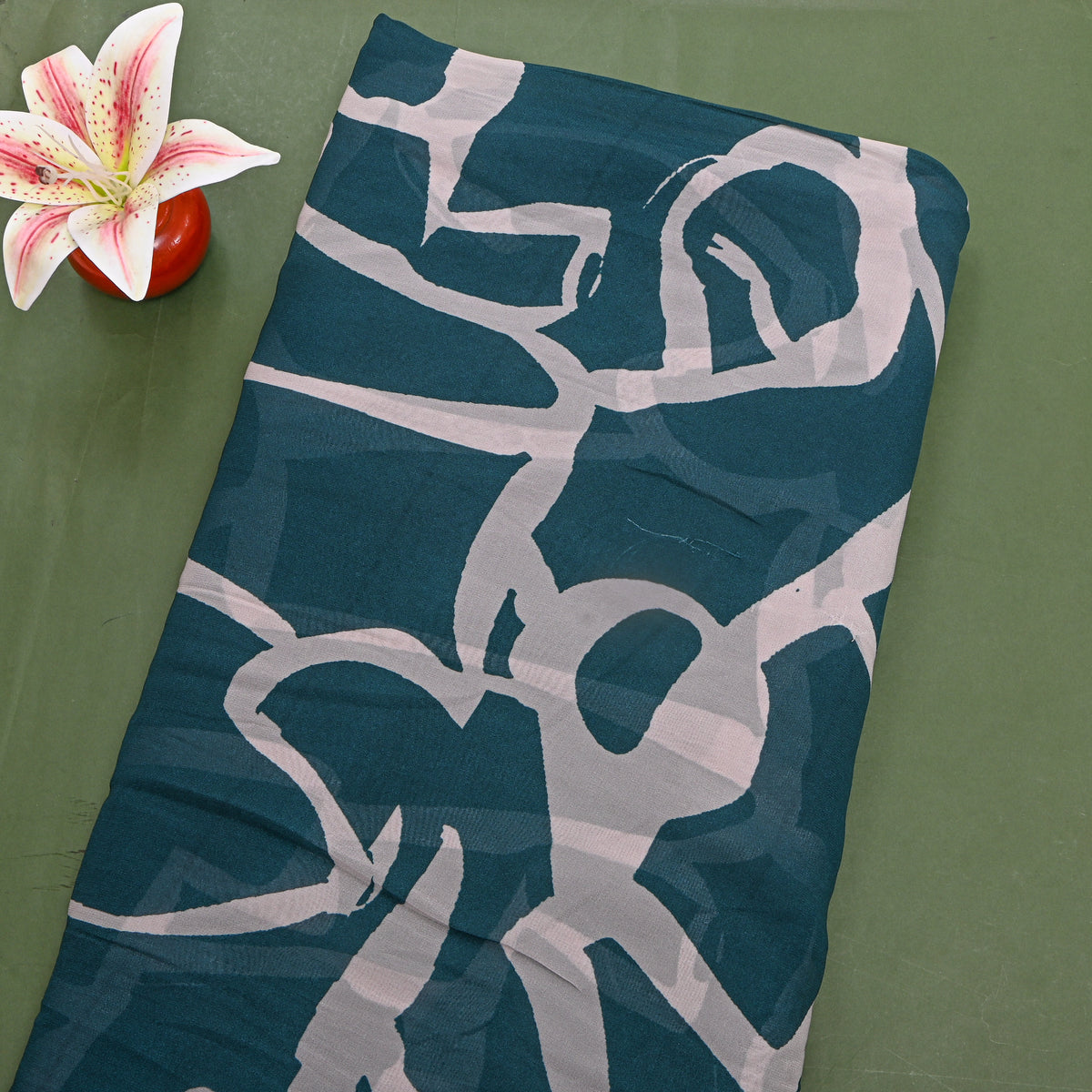 Mallard Green Abstract Digital Print Georgette Fabric