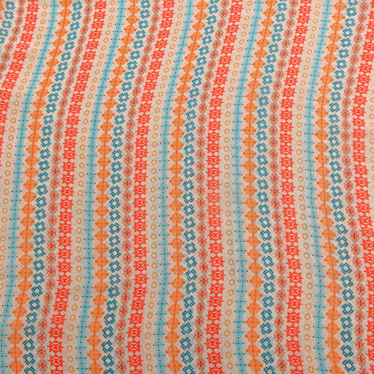 Sandstone Cream Multi Geometric Stripe Digital Print Georgette Fabric