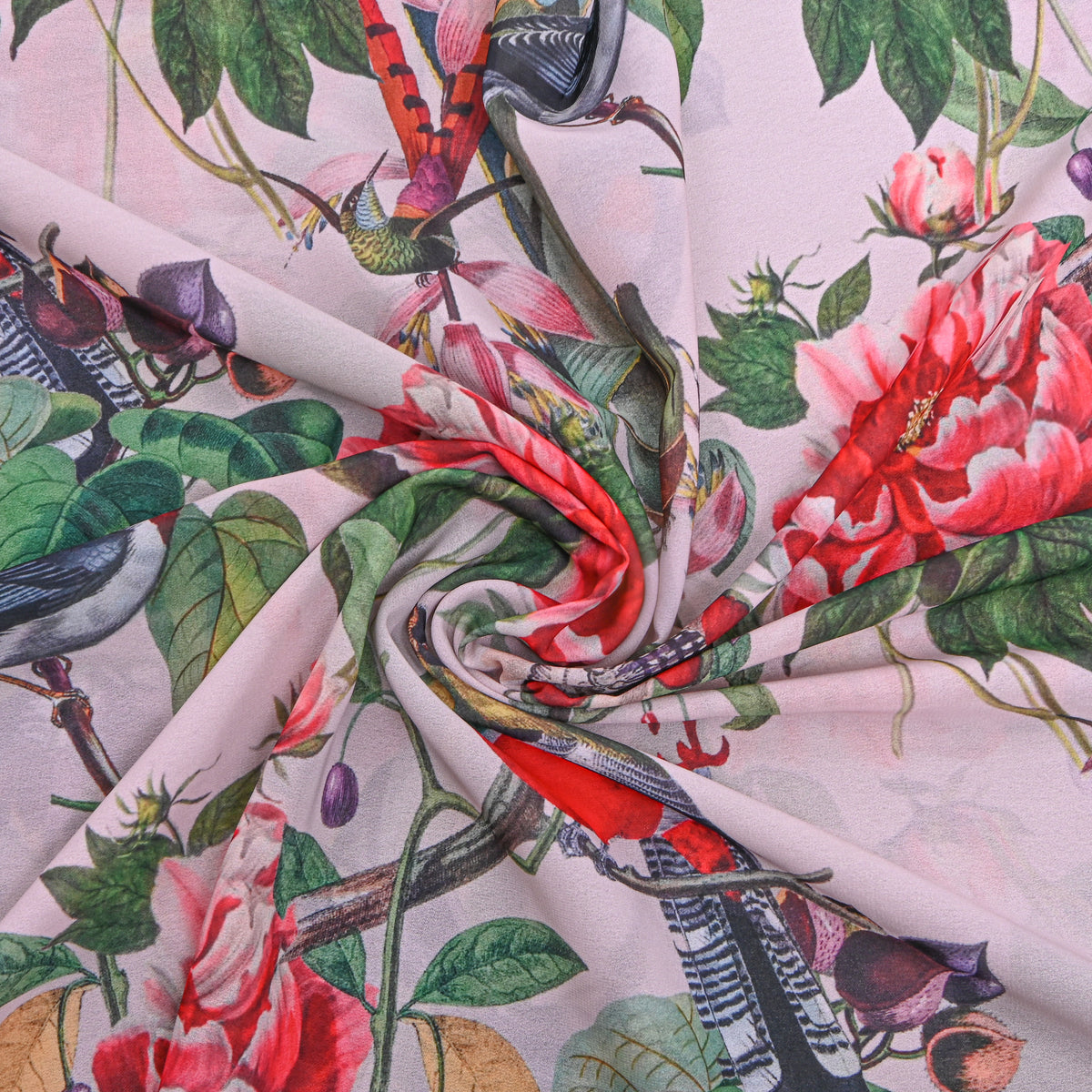 Ivory Bird Floral Print Georgette Fabric