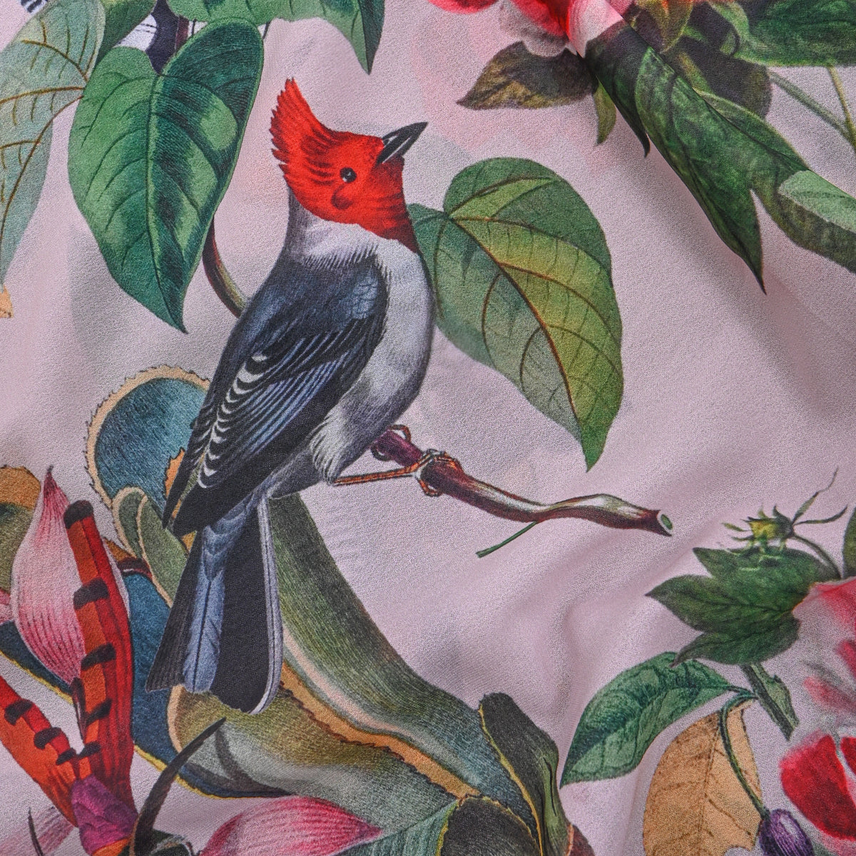 Ivory Bird Floral Print Georgette Fabric